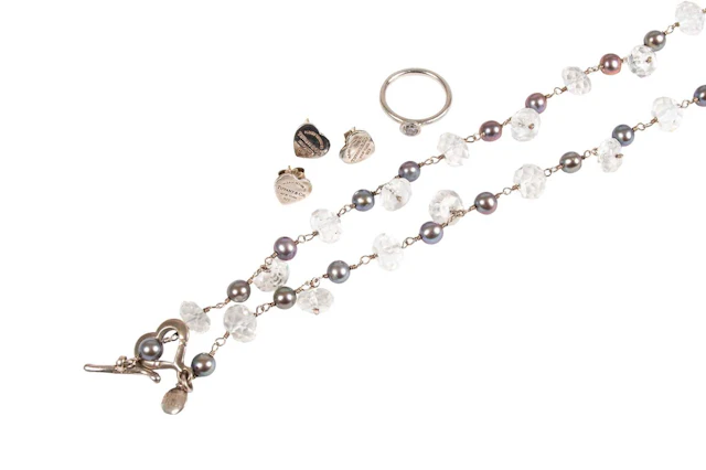 Three Tiffany Stud Earrings, A Silver, Rock Crystal and Cultured Freshwater