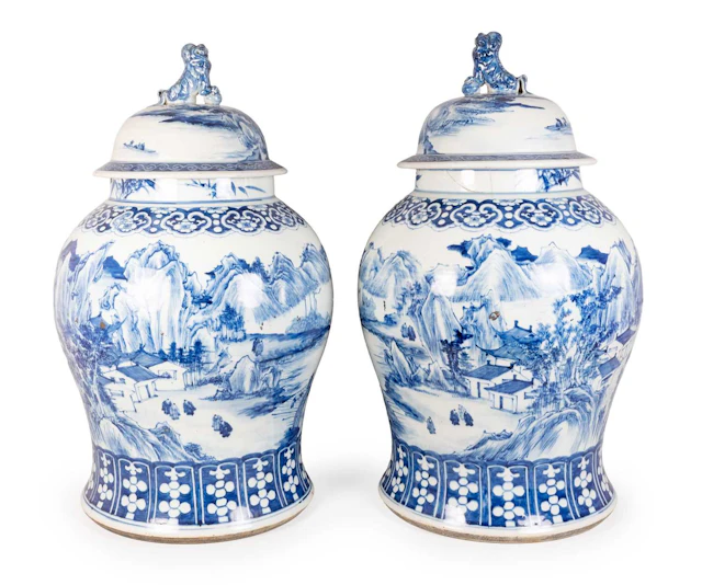 A Pair of Chinese Porcelain Vases and Covers, 18th century