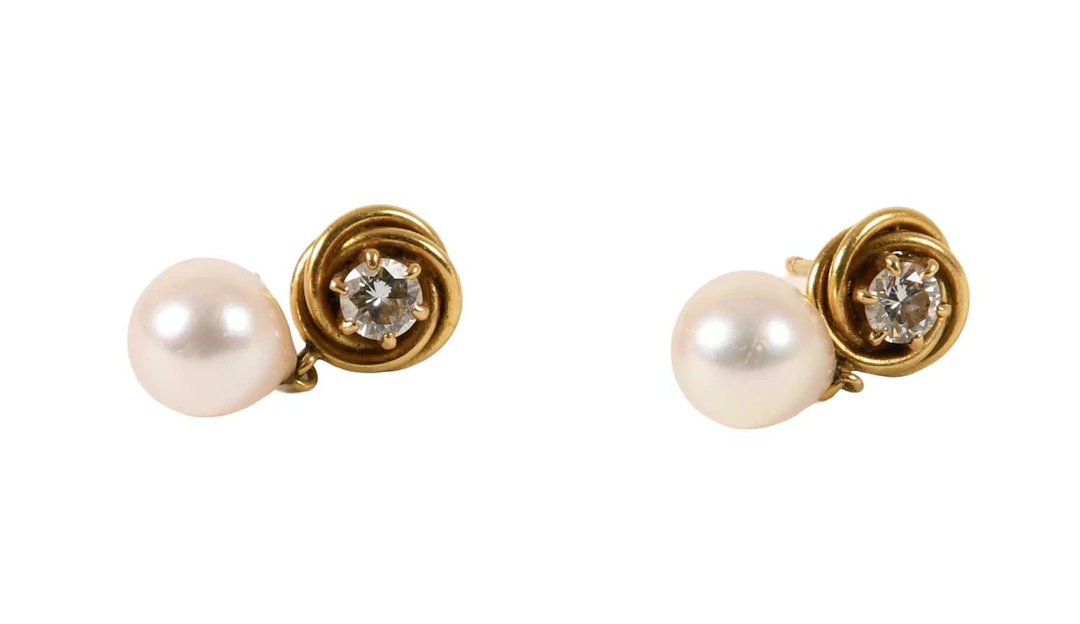A Pair of 18 Carat Gold Diamond and Cultured Pearl Earrings