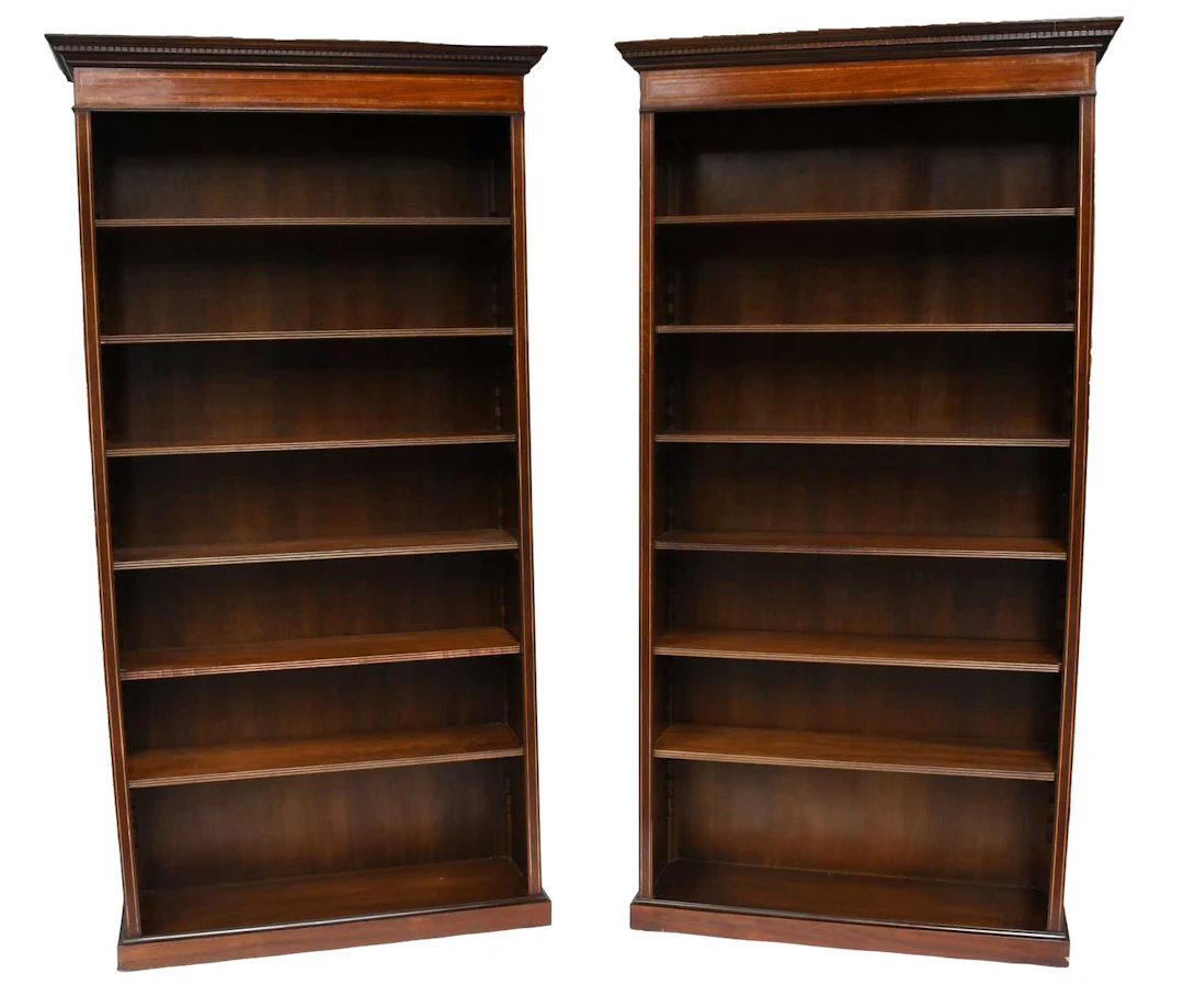 A Pair of Reproduction Inlaid Mahogany Bookcases