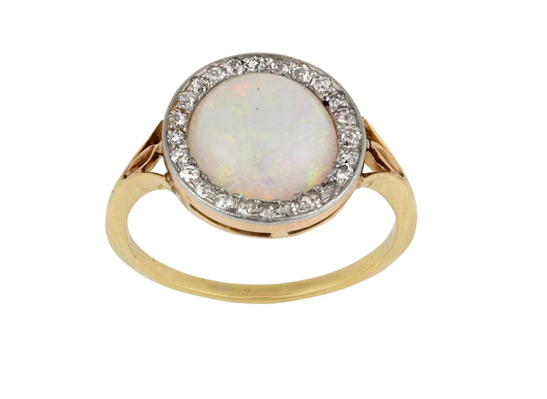 An Opal and Diamond Cluster Ring
