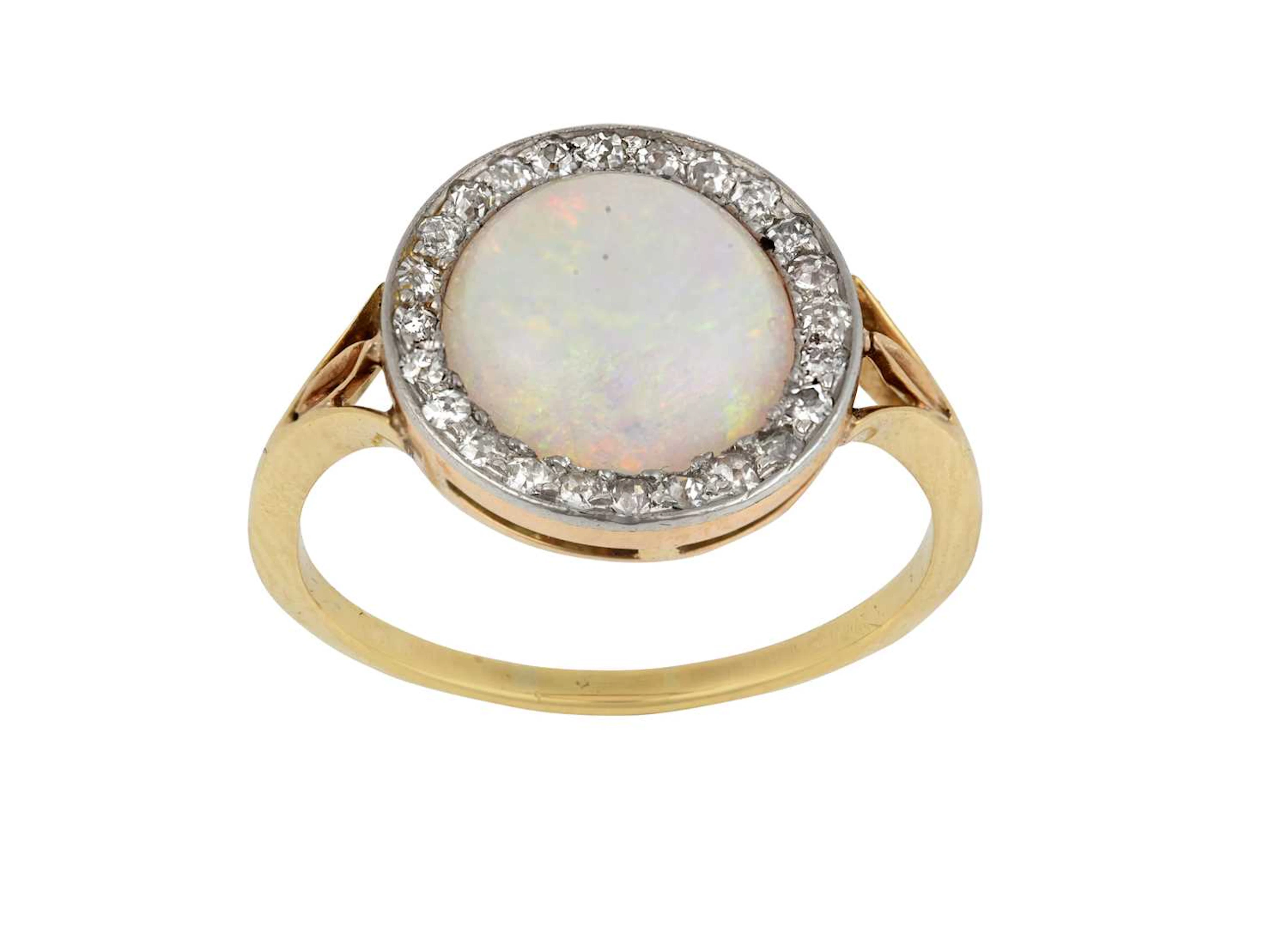 An Opal and Diamond Cluster Ring