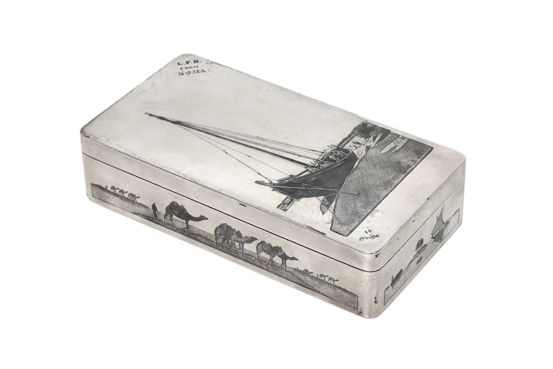 An Iraqi Silver and Niello Cigarette-Box Signed Zahroon and Saleem