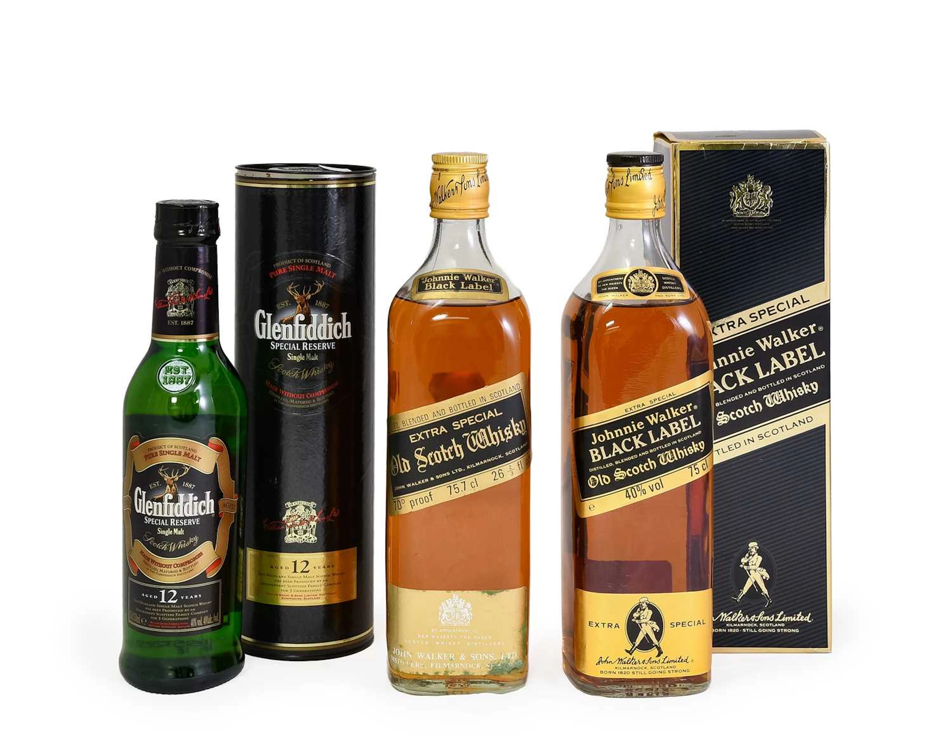 Johnnie Walker Black Label Extra Special Old Scotch Whisky, Glenfiddich