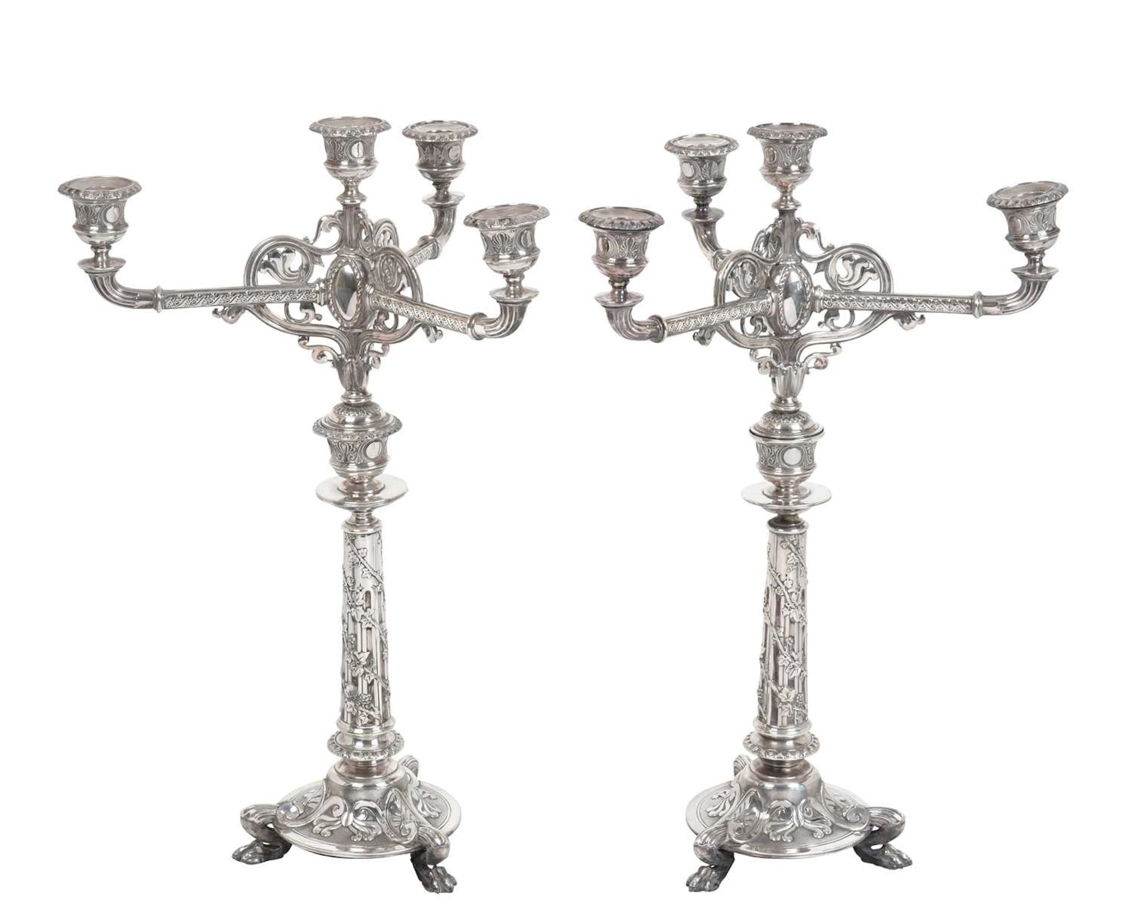 A Pair of Victorian Silver Plate Four-Light Candelabra by Elkington