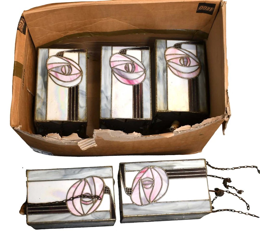 A Set of Five Mid-Late 20th Century Coloured Glass Ceiling Lights