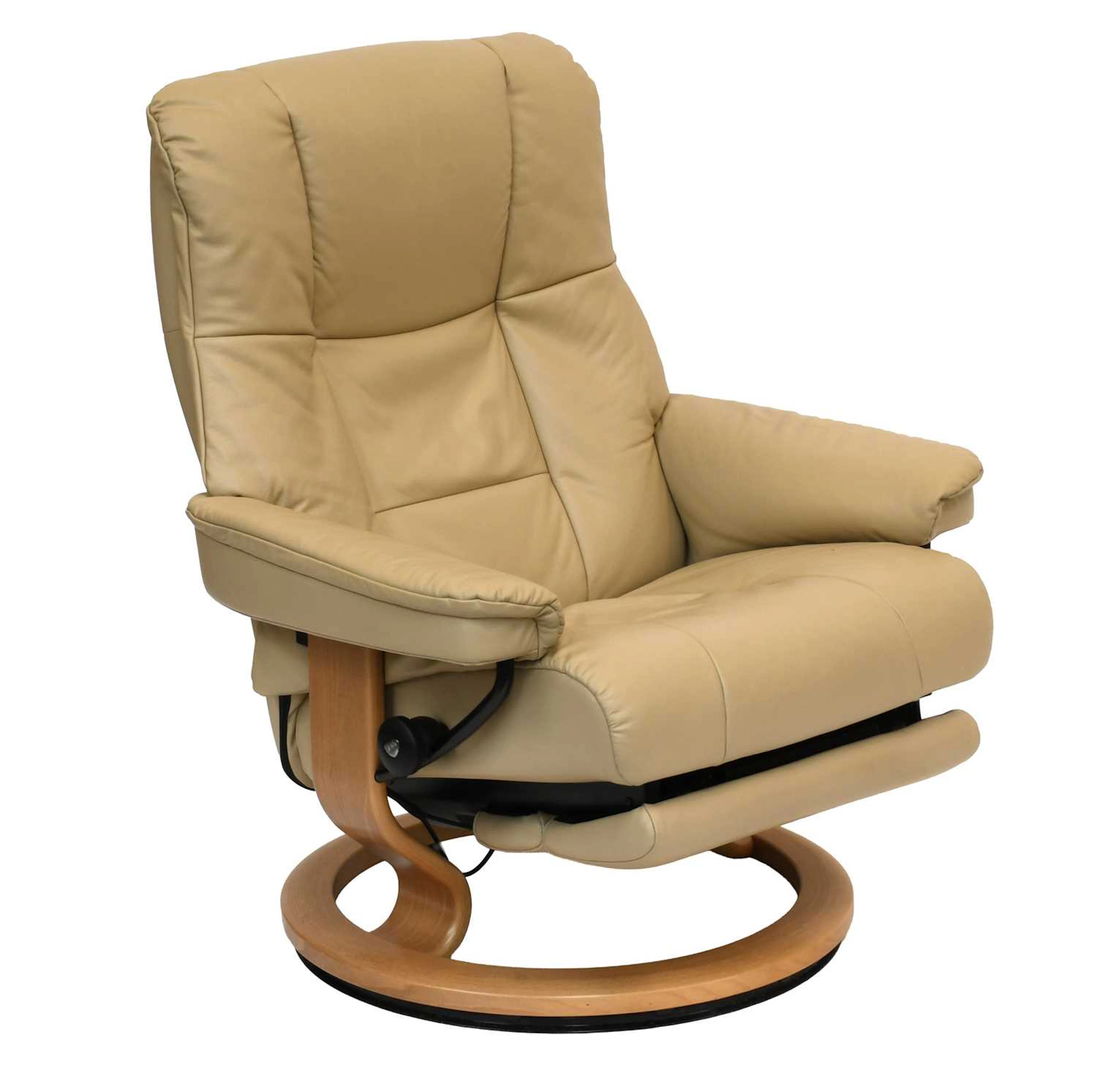 A Stressless Cream Leather Electric Reclining Armchair