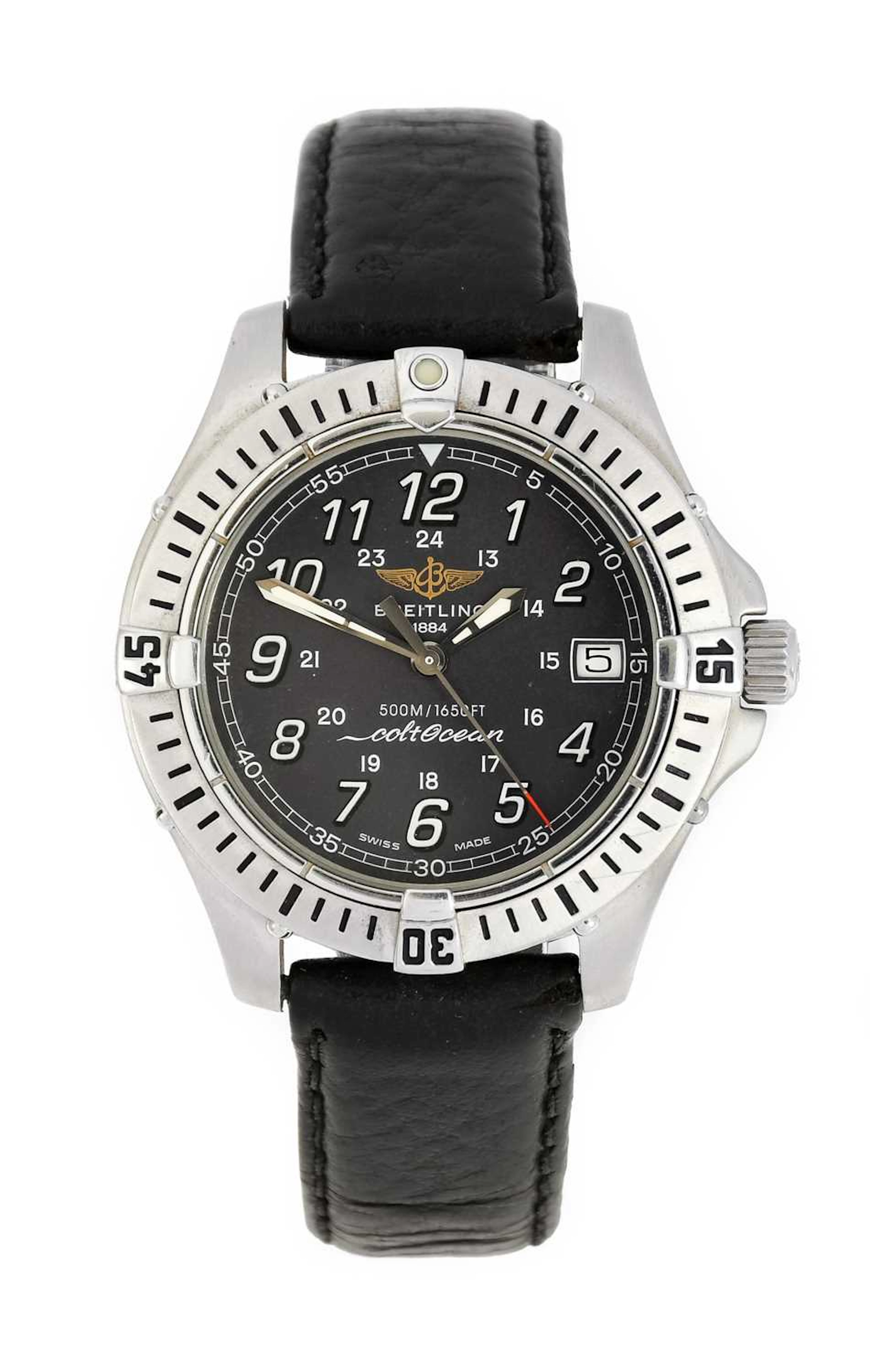 Breitling: A Stainless Steel Calendar Centre Seconds Wristwatch, signed