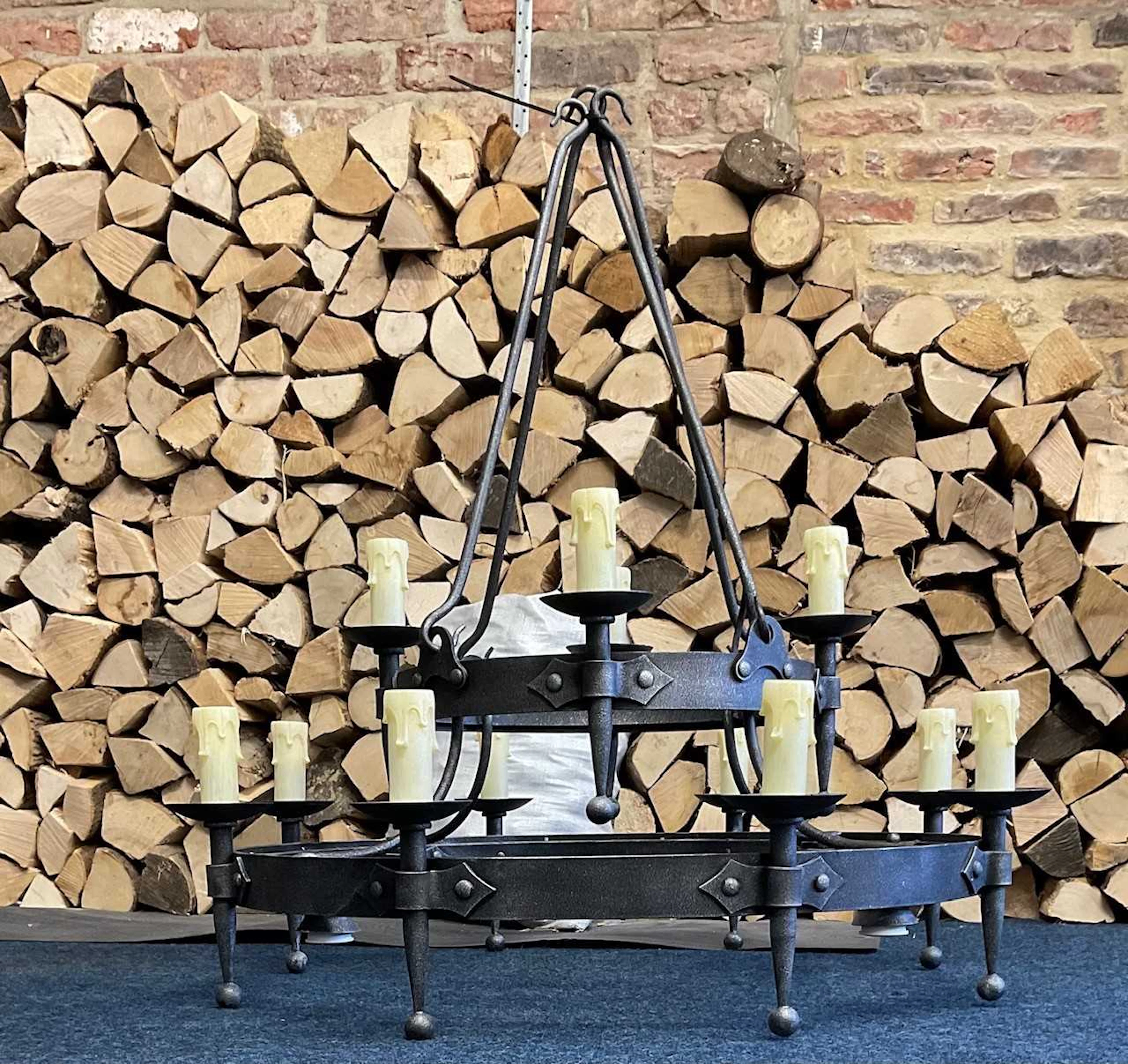 A Large Iron Two-Tier Wheel Chandelier, modern