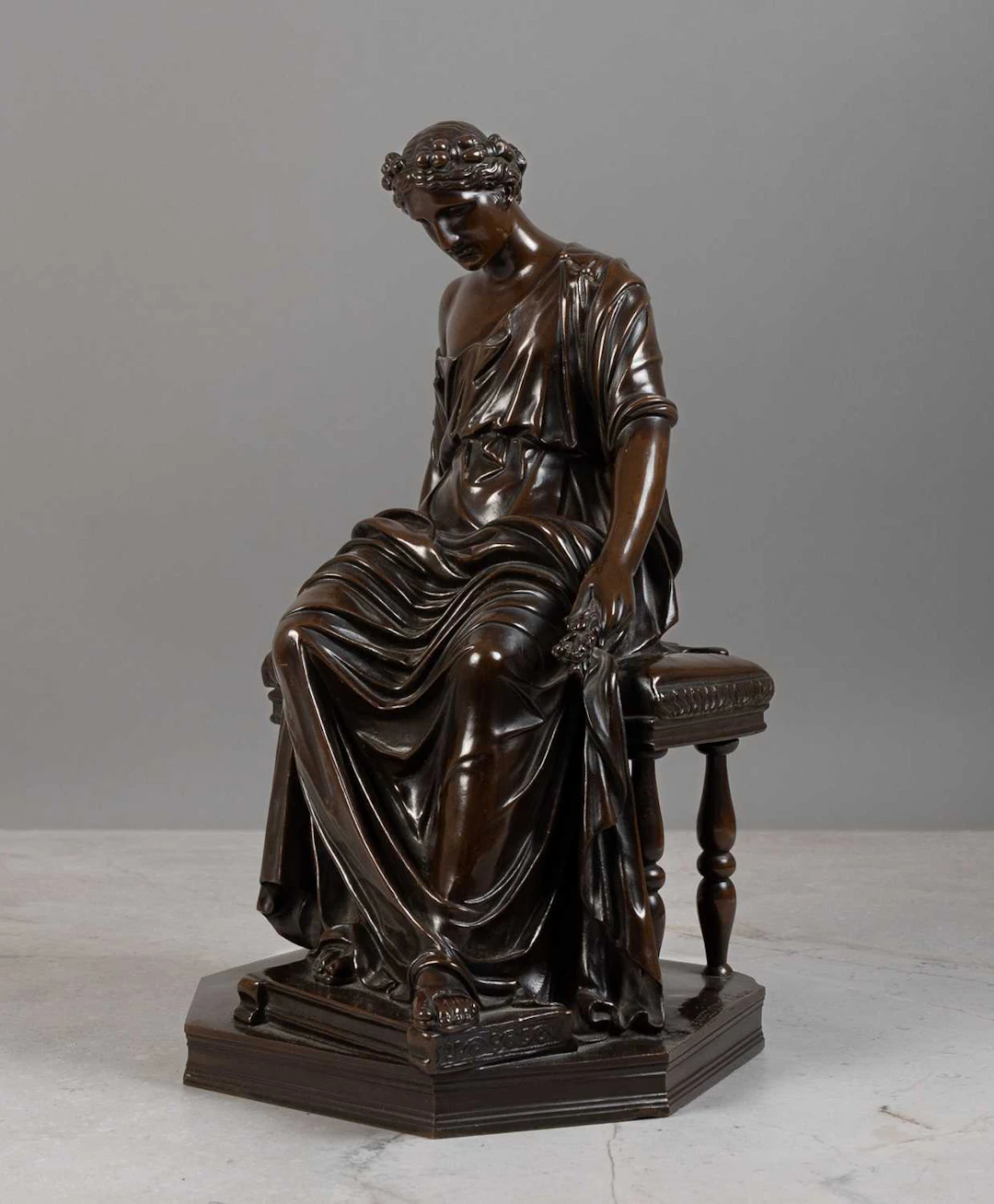 French School (mid-19th century): A Bronze Figure of a Classical Maiden