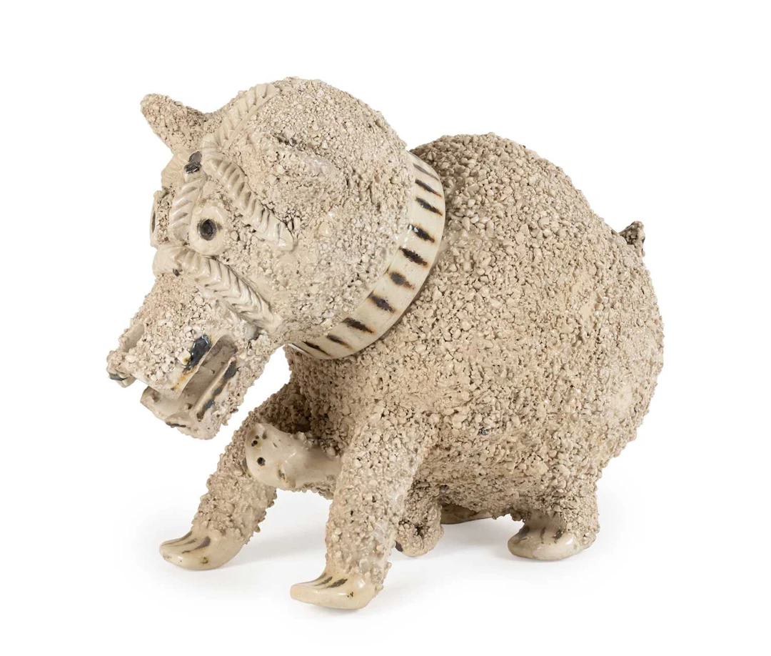 A Staffordshire White Salt-Glazed Stoneware Bear Jug and Cover, circa 1760