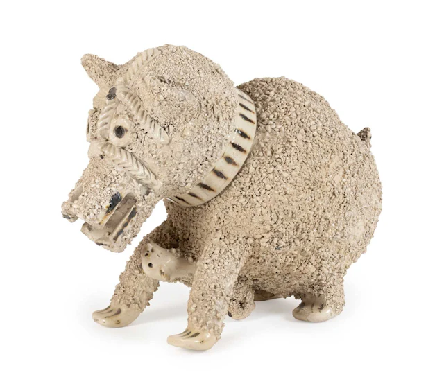 A Staffordshire White Salt-Glazed Stoneware Bear Jug and Cover, circa 1760