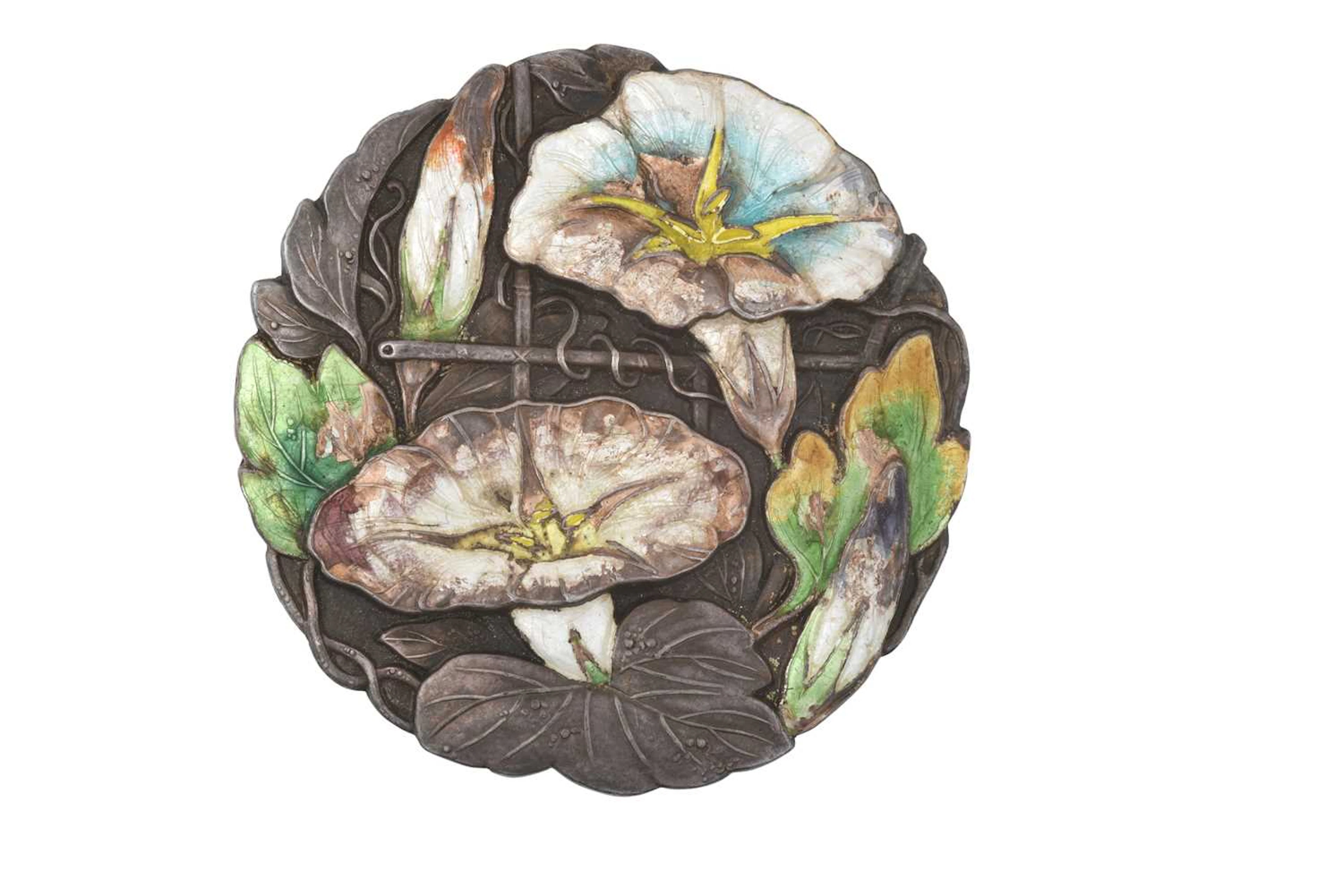 A Japanese Silver and Enamel Buckle With Character Mark for 'Pure