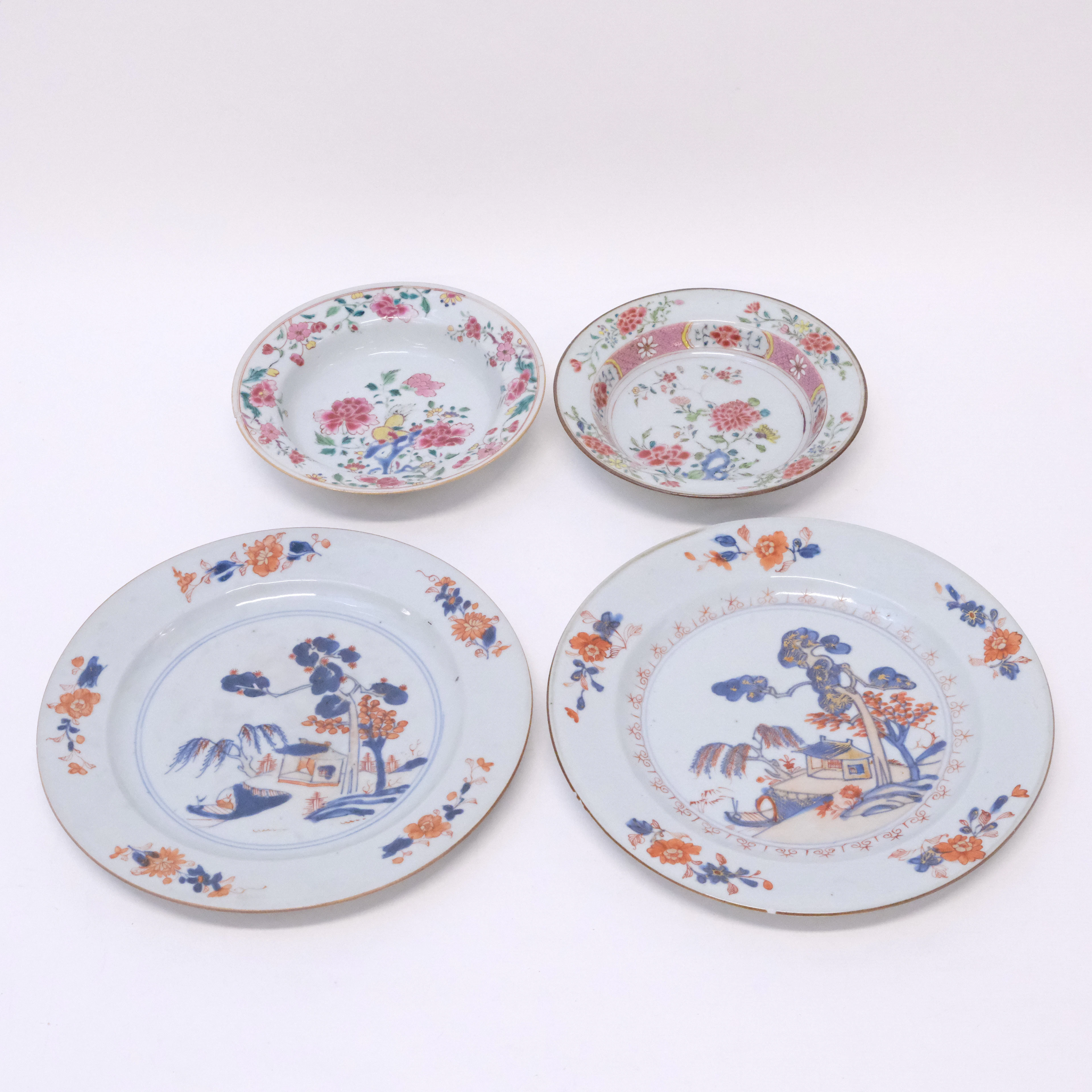 FYRA TALLRIKAR, KINA, 1700/1800-TAL.