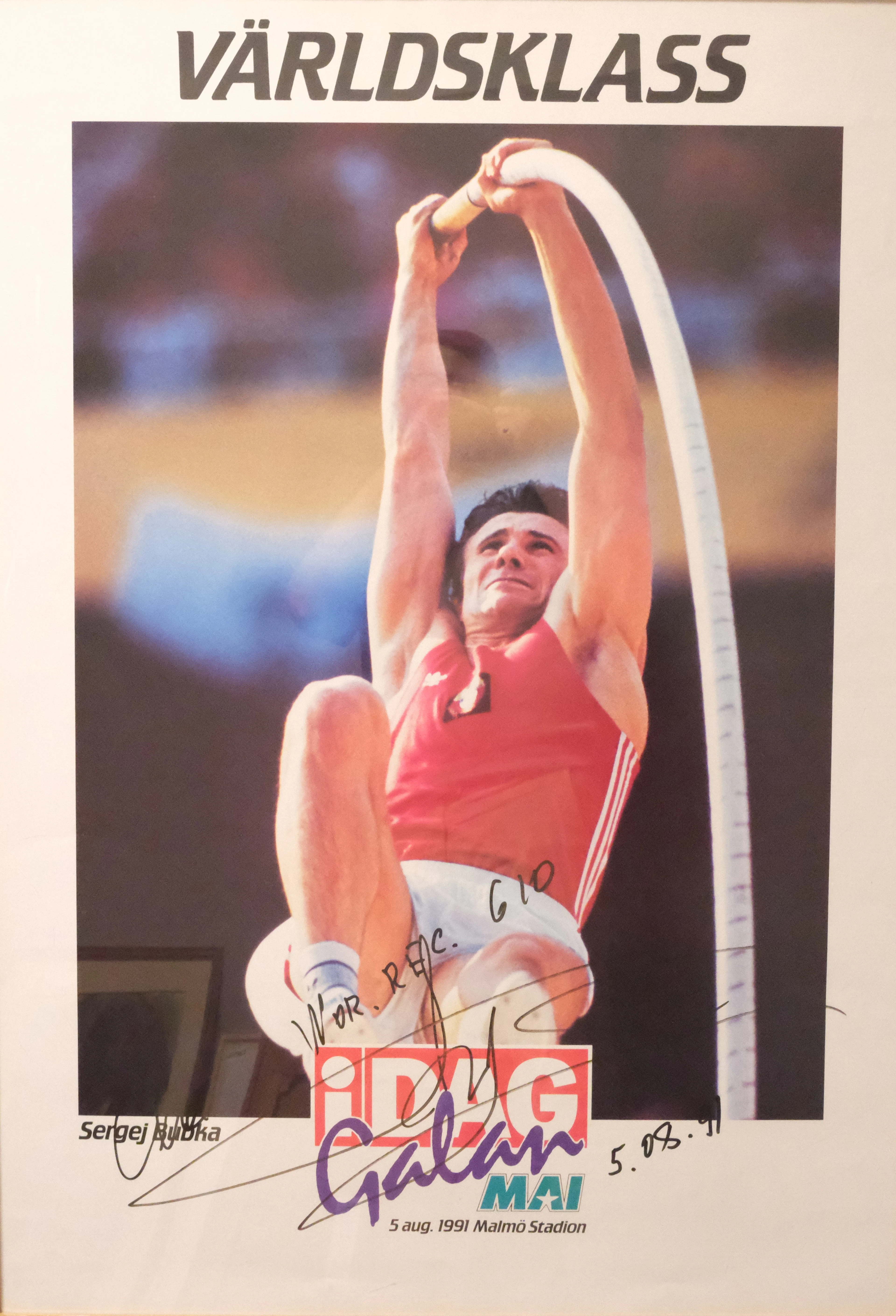 SERGEJ BUBKA, AUTOGRAF PÅ PLANSCH.