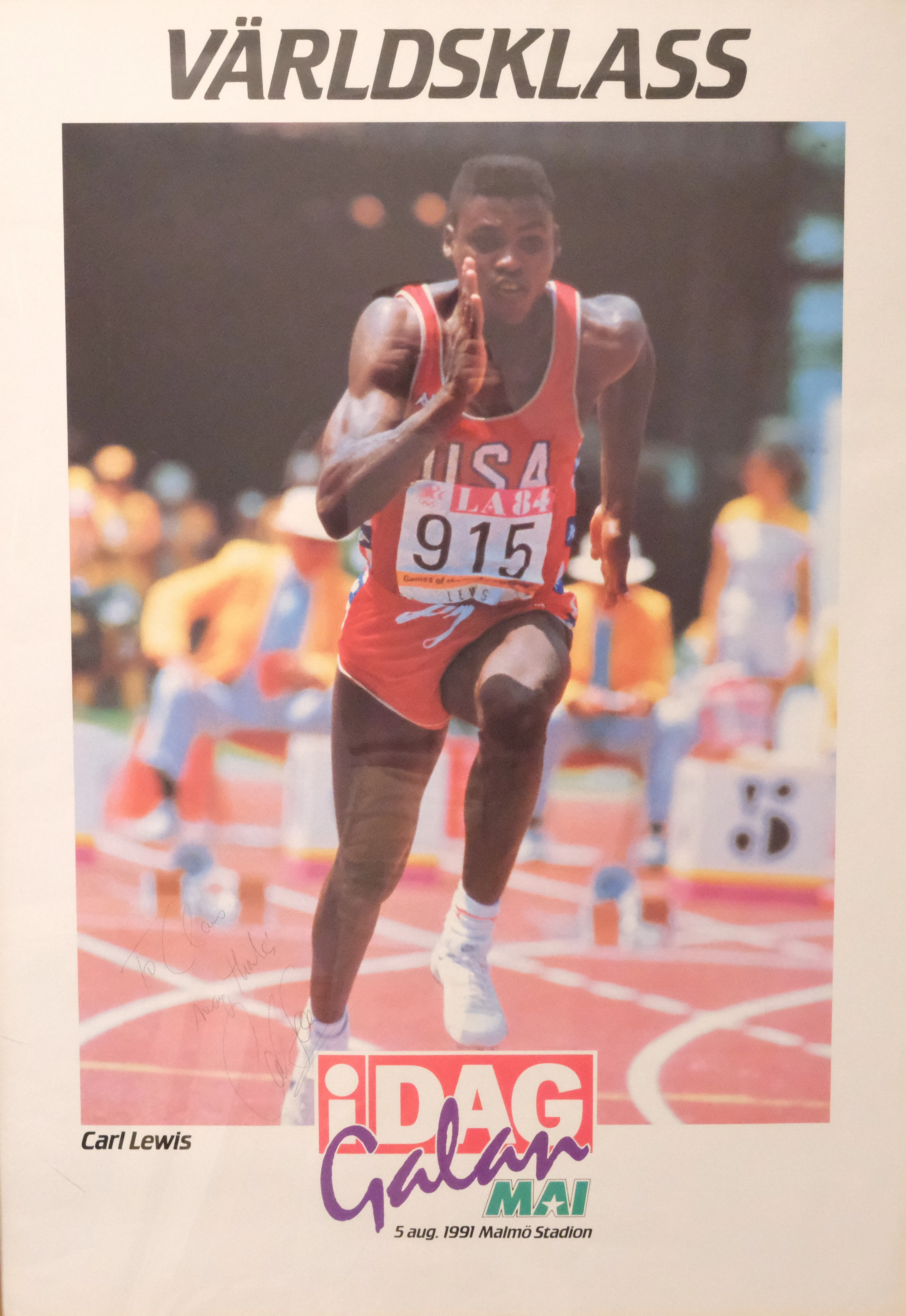 CARL LEWIS, AUTOGRAF PÅ PLANSCH.