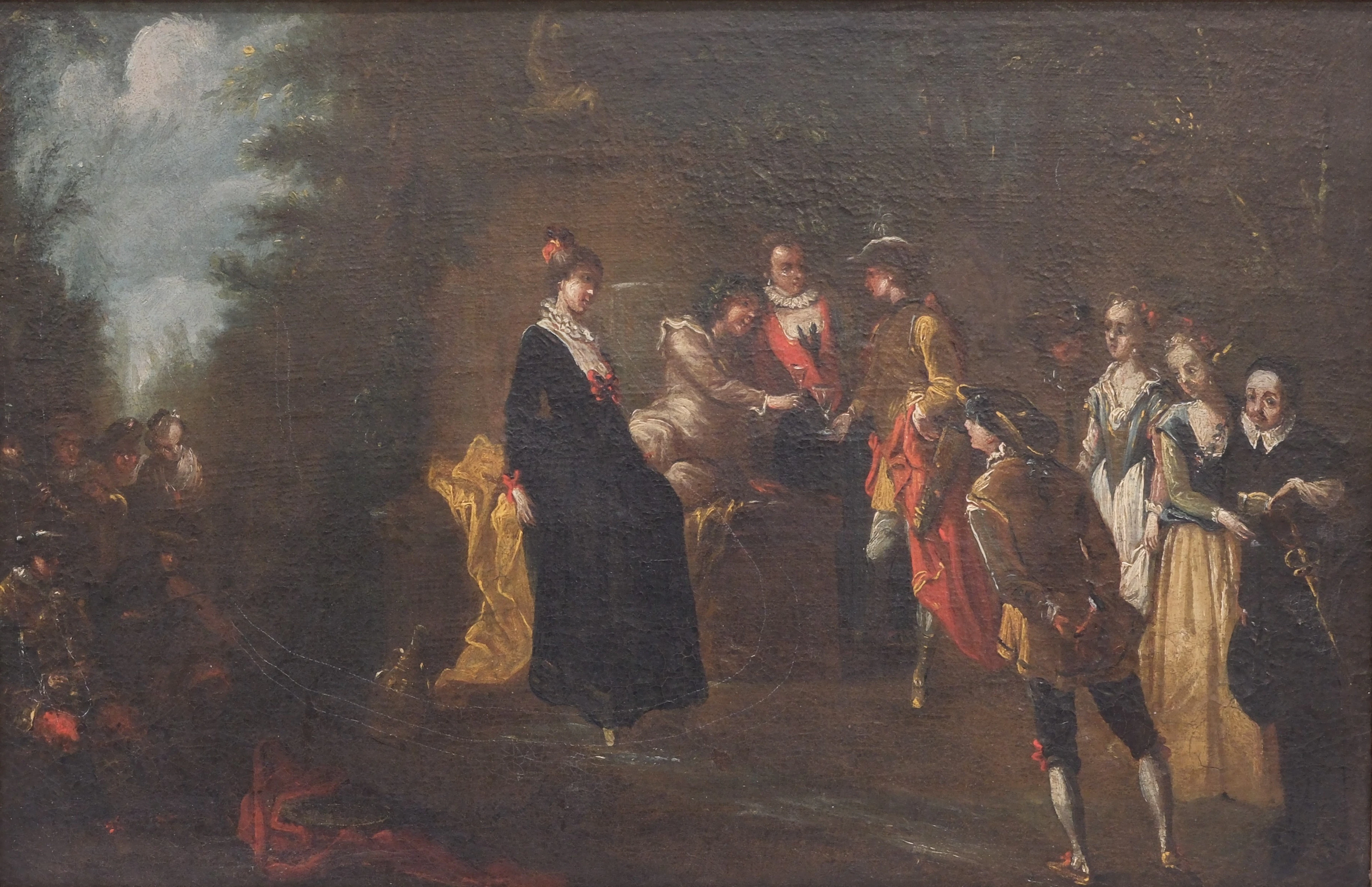 OKÄND KONSTNÄR, EFTER JEAN-ANTOINE WATTEAU, MED FÊTE GALANTE MOTIV.