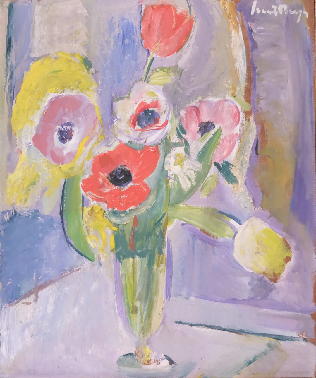 SVANTE BERGH. BLOMSTERSTILLEBEN, OLJA PÅ PANNÅ, SIGNERAD.