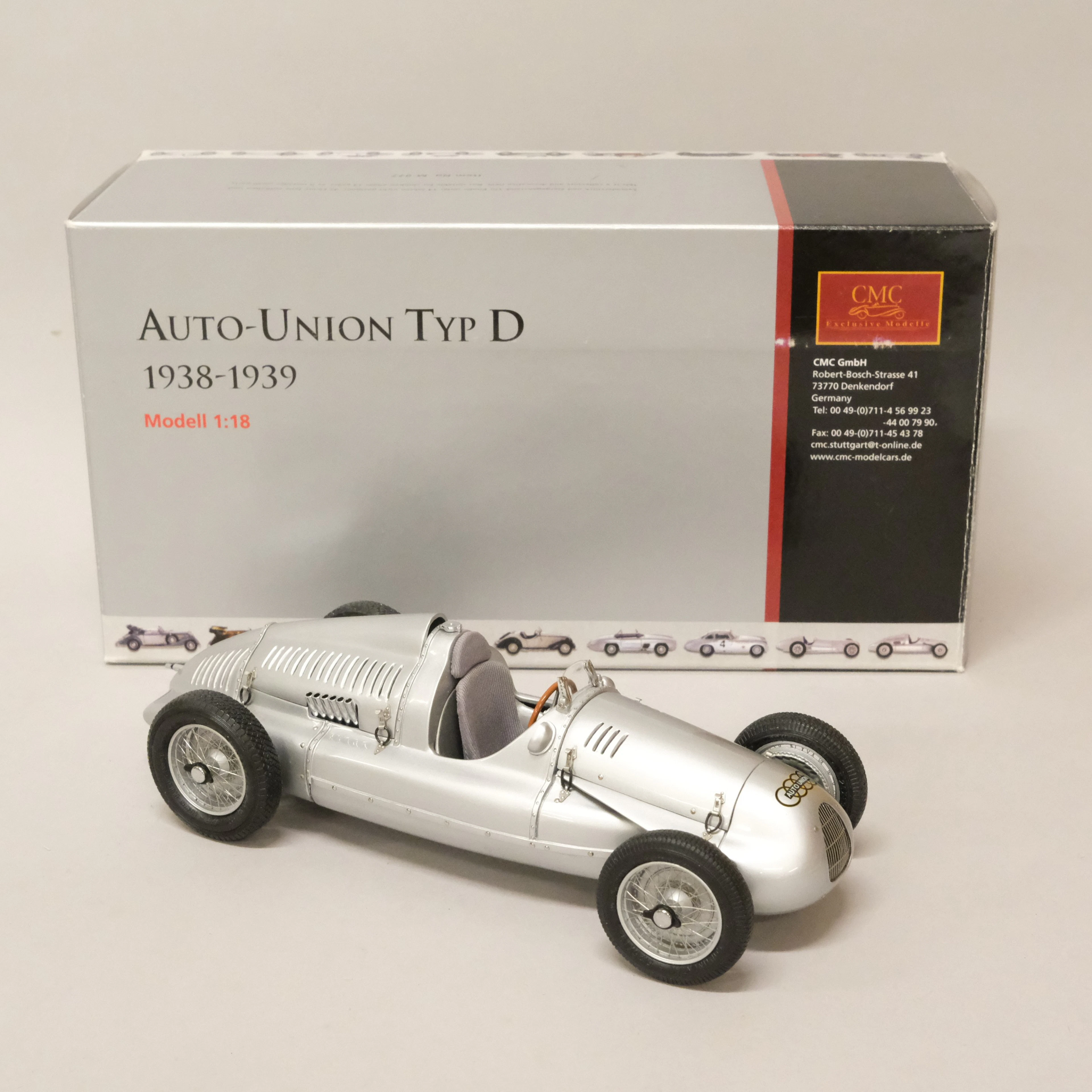 MODELLBIL, AUTO-UNION, TYP D, 1938-1939, 1:18, CMC.