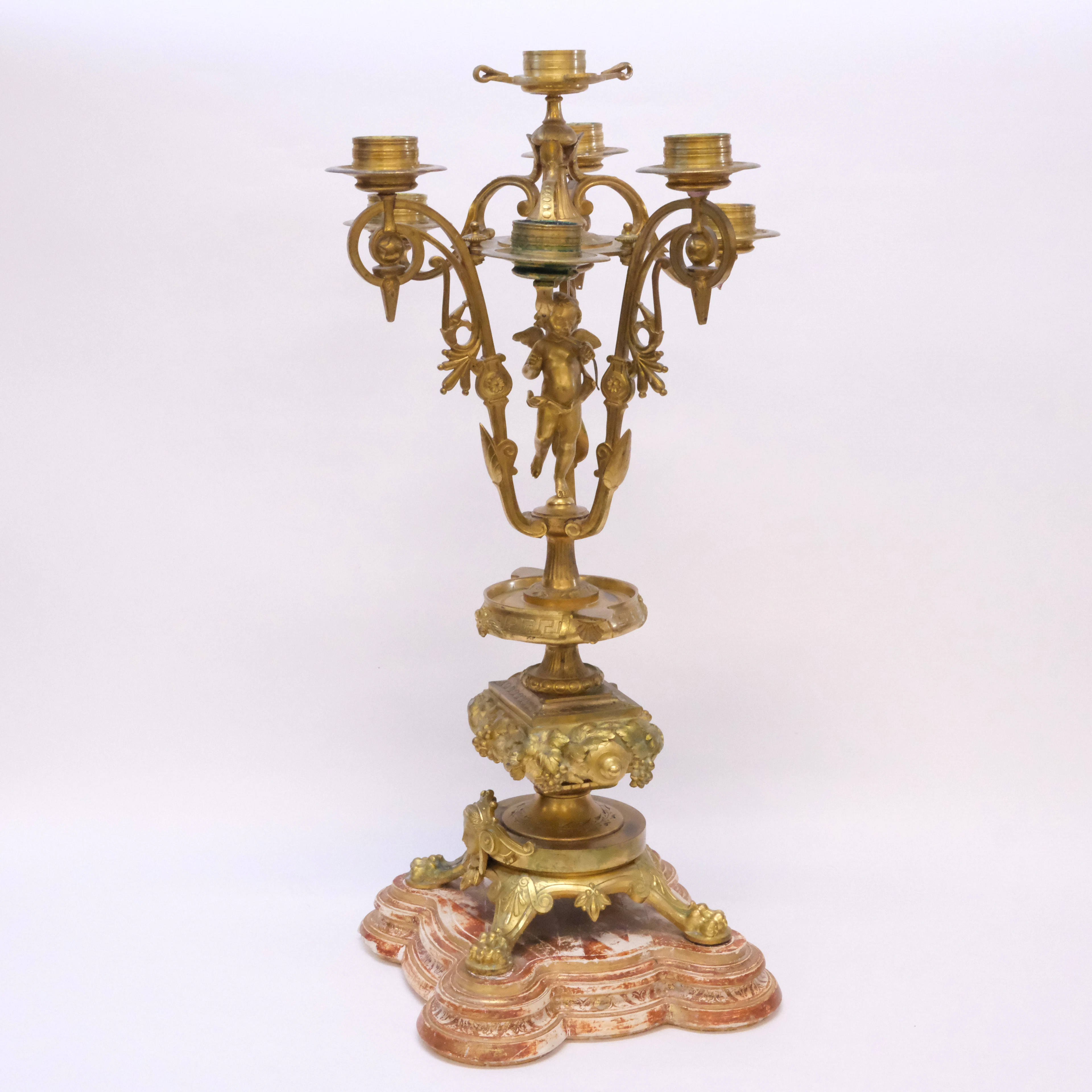 KANDELABER MED SEX LJUSARMAR, NAPOLEON III-STIL.