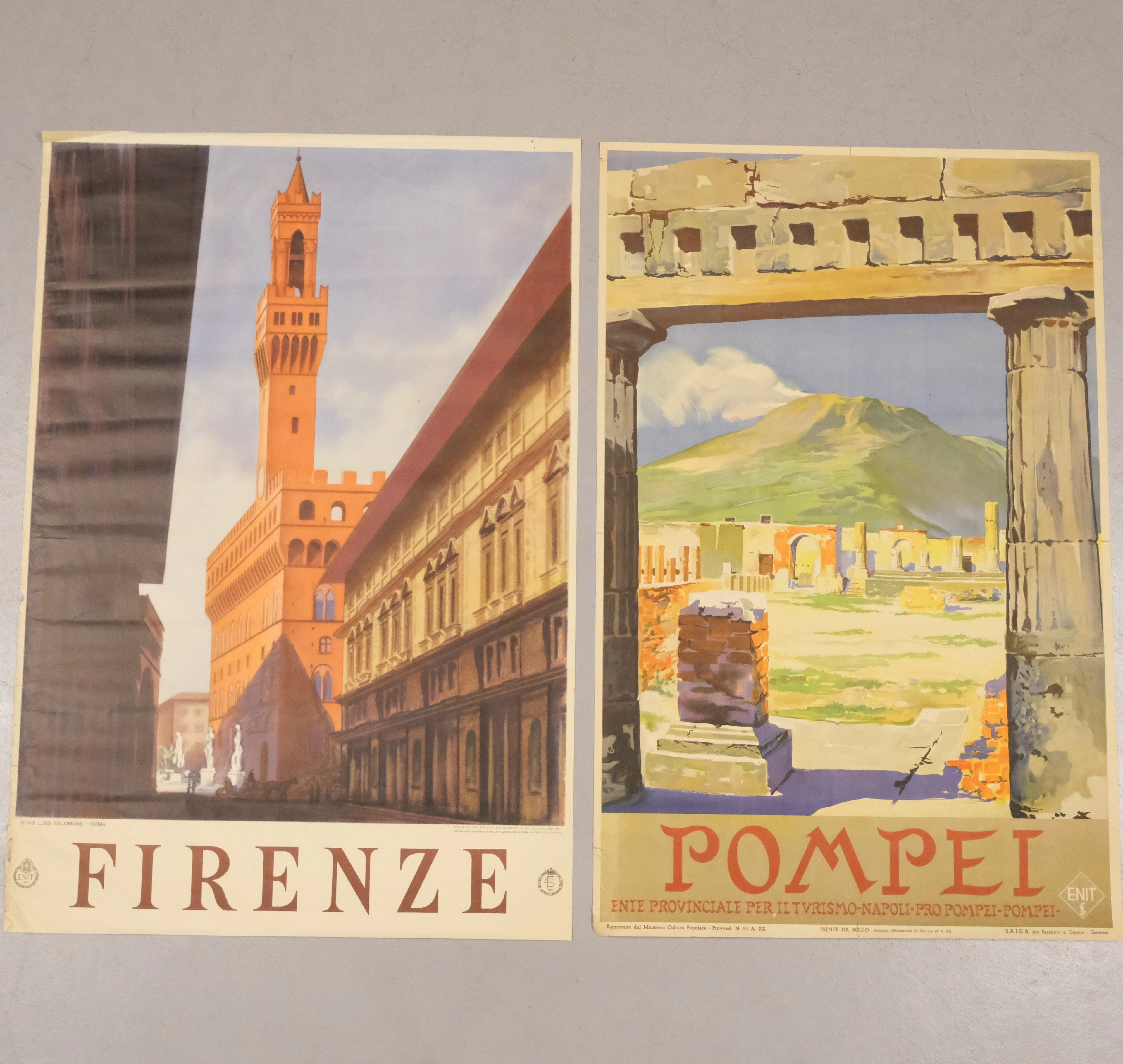 TVÅ REKLAMAFFISCHER, ENIT, ITALIEN, 1930/40-TAL.