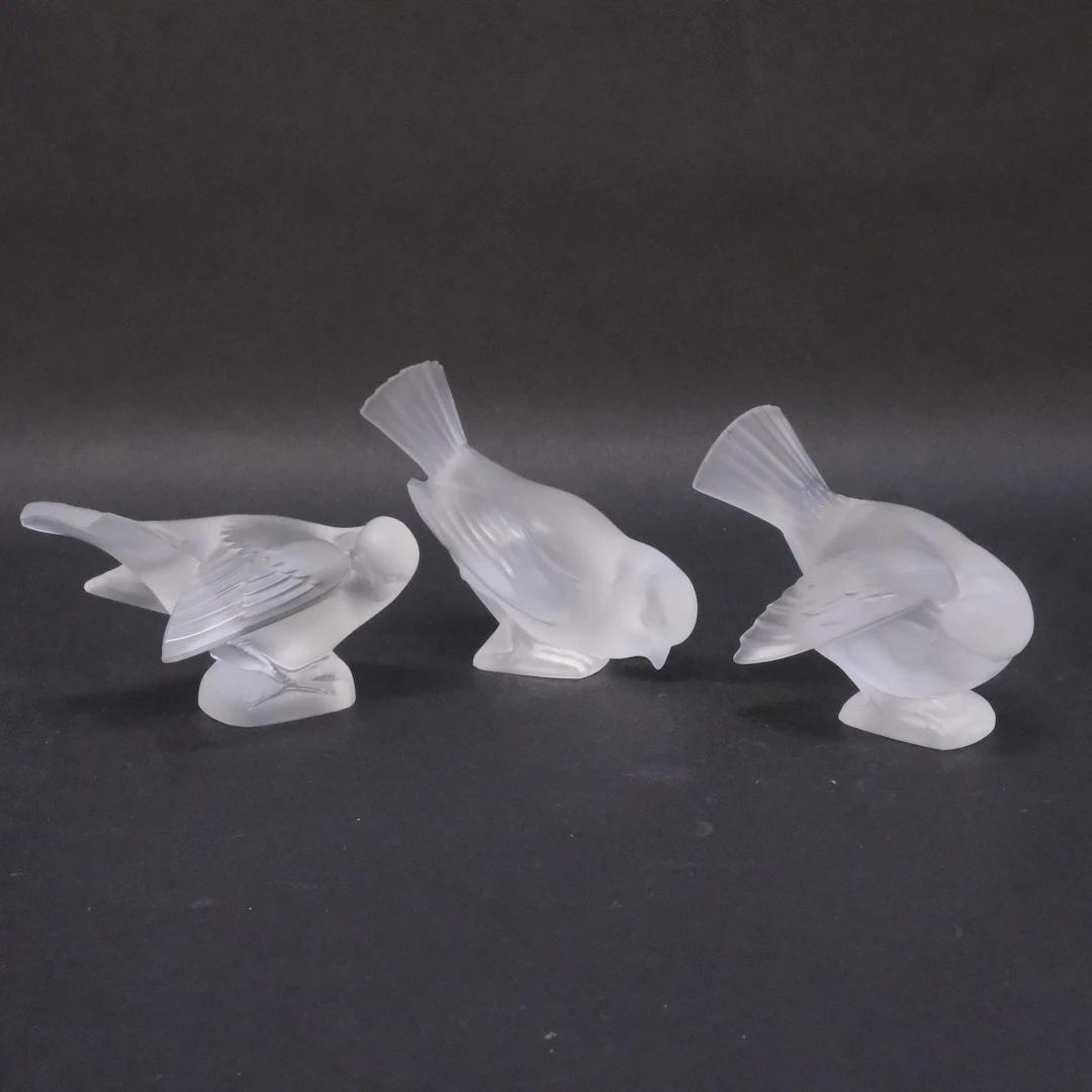 FÅGLAR, GLAS, LALIQUE, TRE STYCKEN.