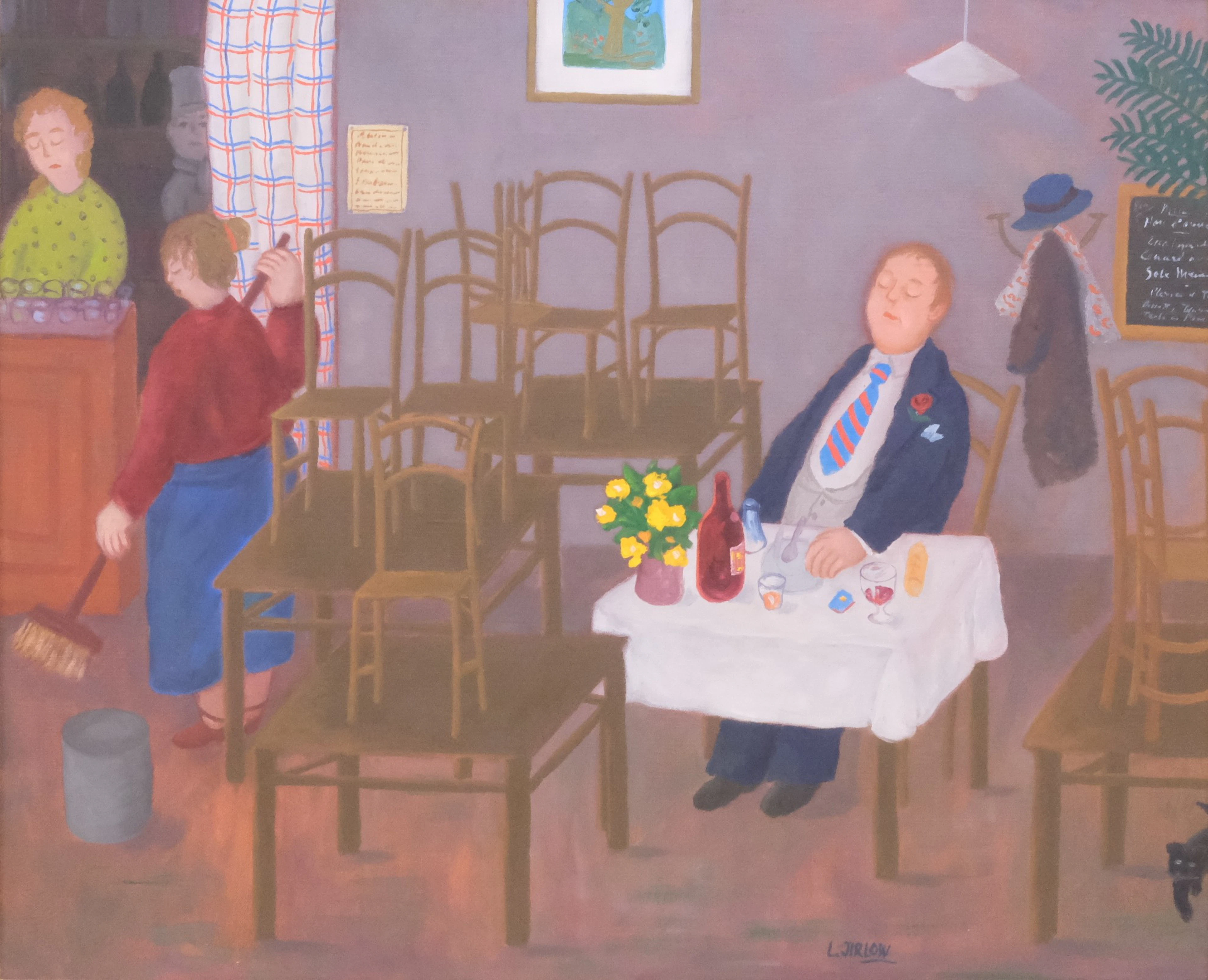 LENNART JIRLOW. RESTAURANGINTERIÖR MED KVARDRÖJANDE GÄST.