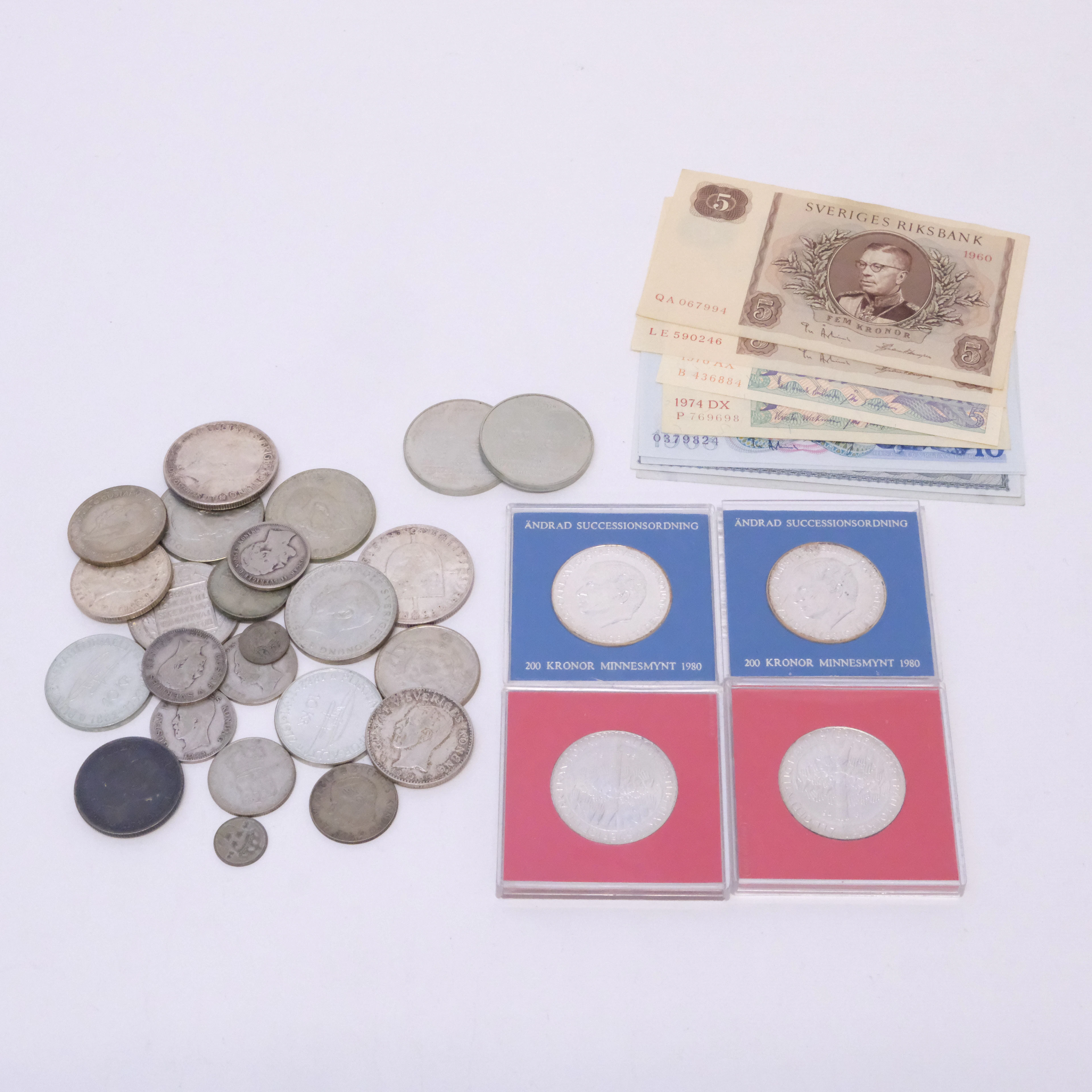 SVENSKA MYNT SILVER, MINNESMYNT, SEDLAR.