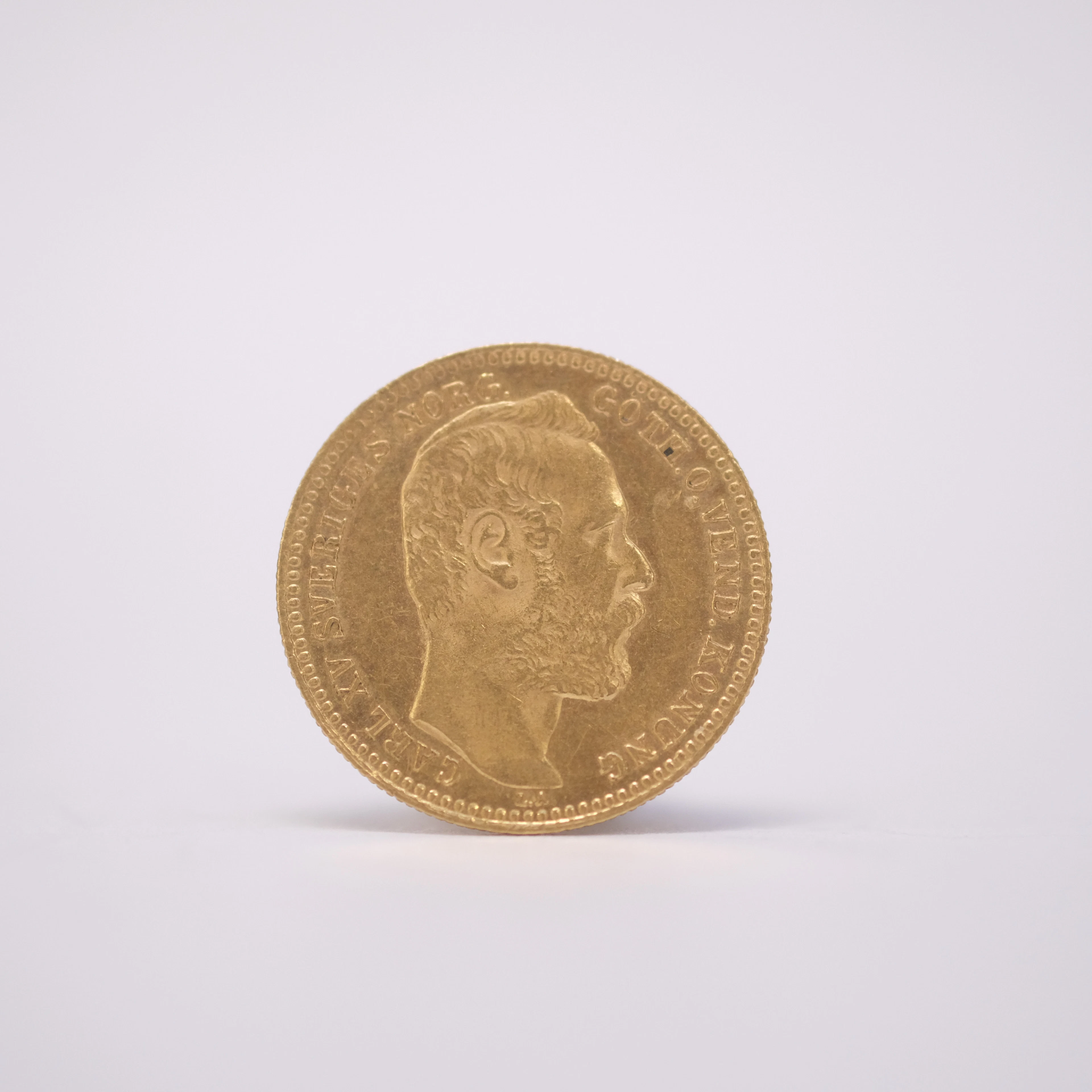 GULDMYNT, 21,6K, 10 FRANCS, 1 CAROLIN, CARL XV SVERIGES OCH NORGES KONUNG 1868.