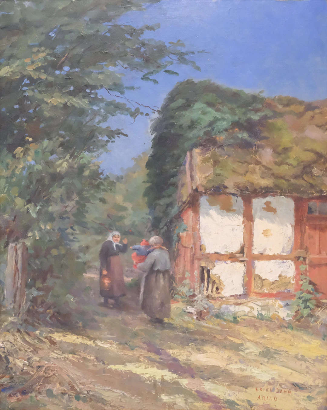 ERIKA JONN. OLJA PÅ PAPP. "INTERIÖR FRÅN UNGFELTS GÅRD, ARILD".
