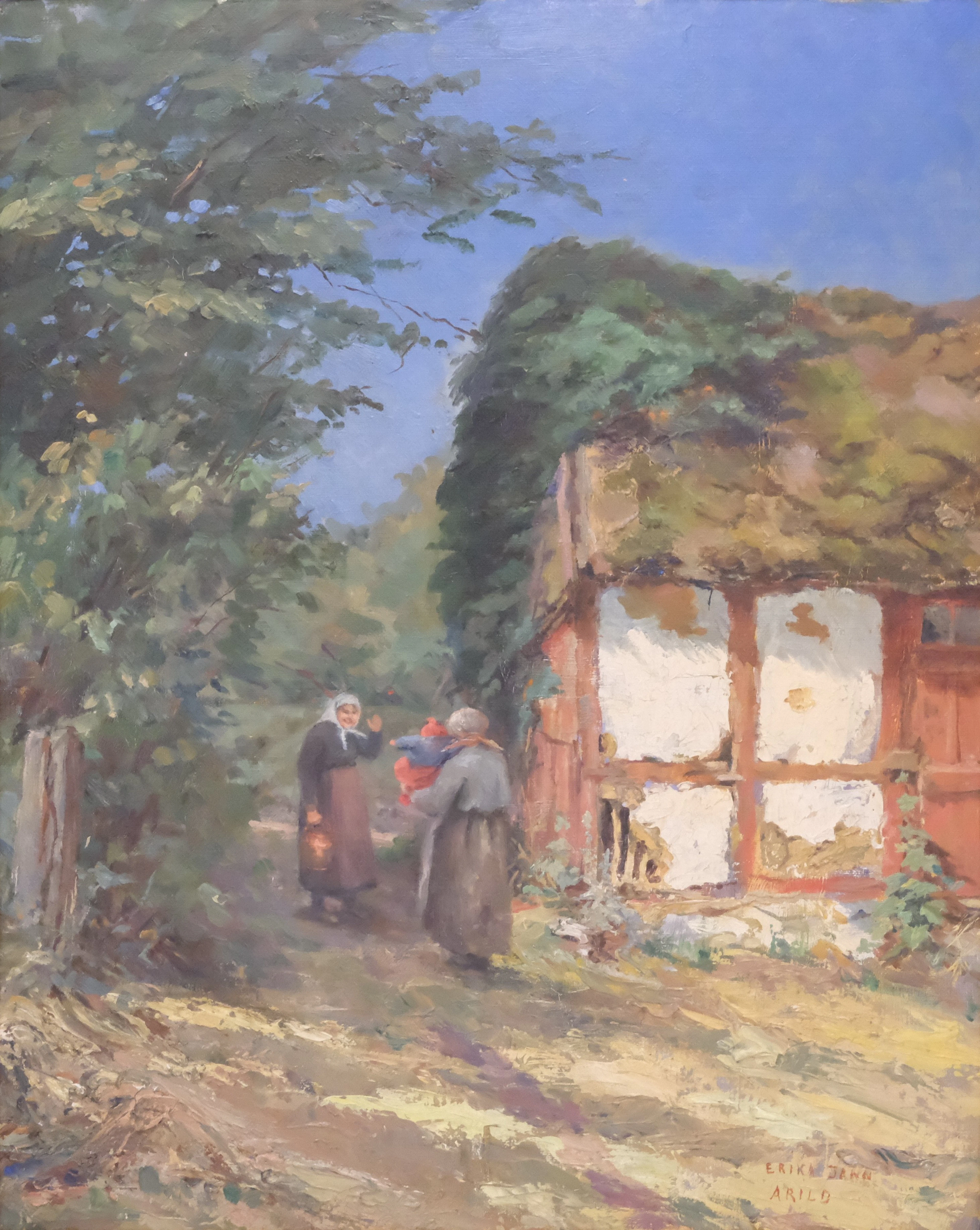 ERIKA JONN. OLJA PÅ PAPP. "INTERIÖR FRÅN UNGFELTS GÅRD, ARILD".