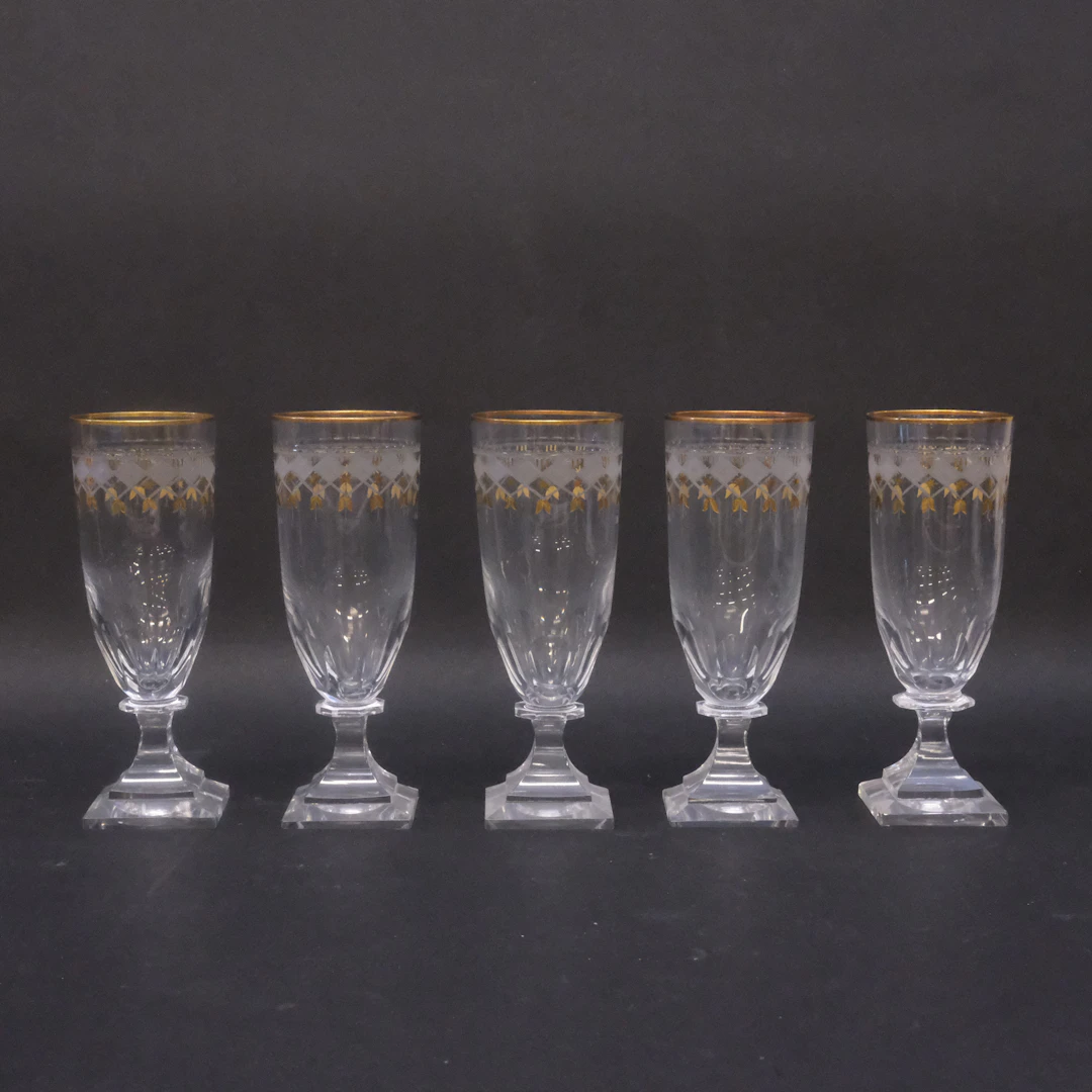 FERDINAND OCH WILHELM STUDE. CHAMPAGNEGLAS, FEM STYCKEN, "ODELBERG
