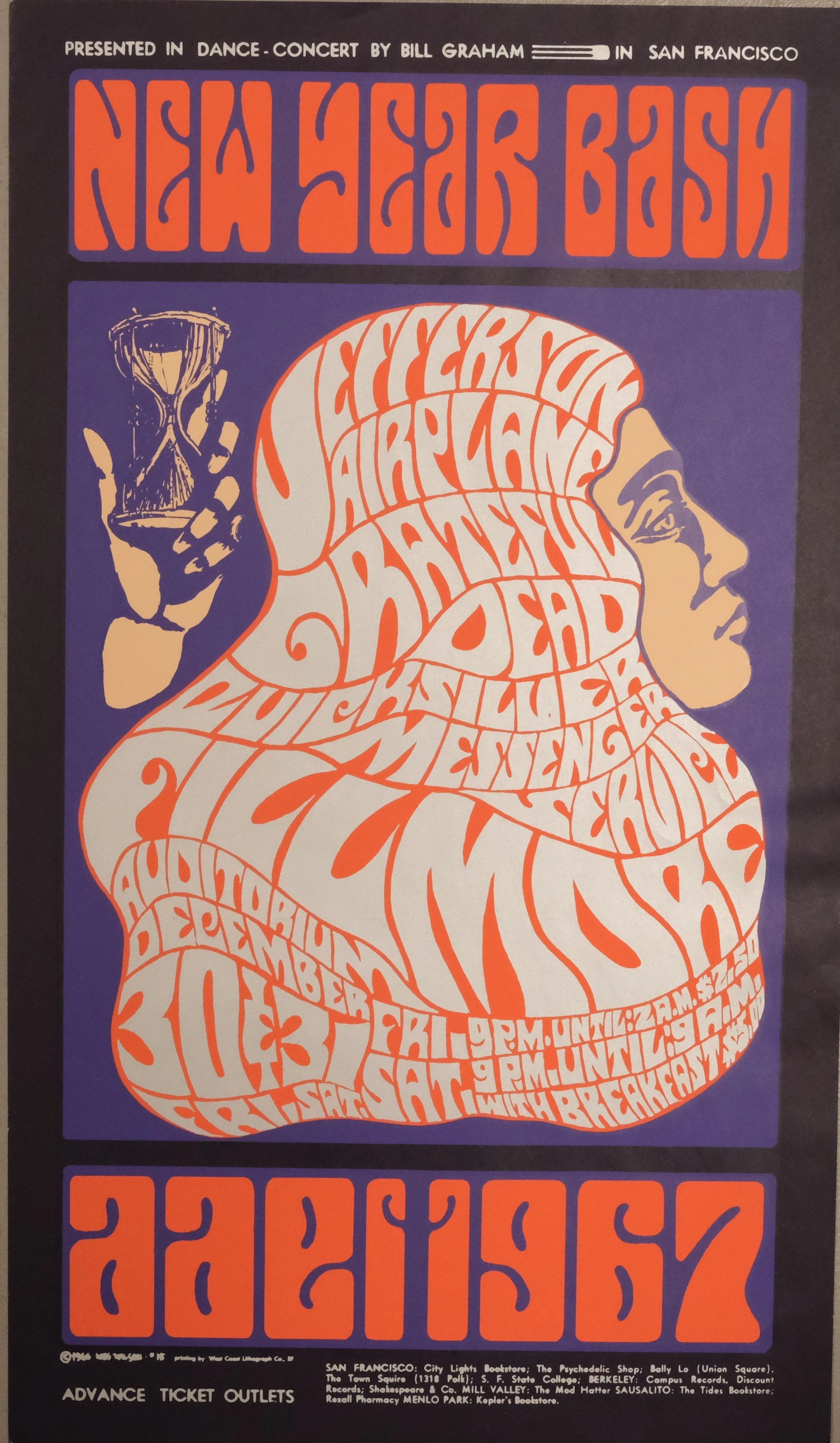 AFFISCH / POSTER, JEFFERSON AIRPLANE, FILLMORE AUDITORIUM, 1960-TAL.