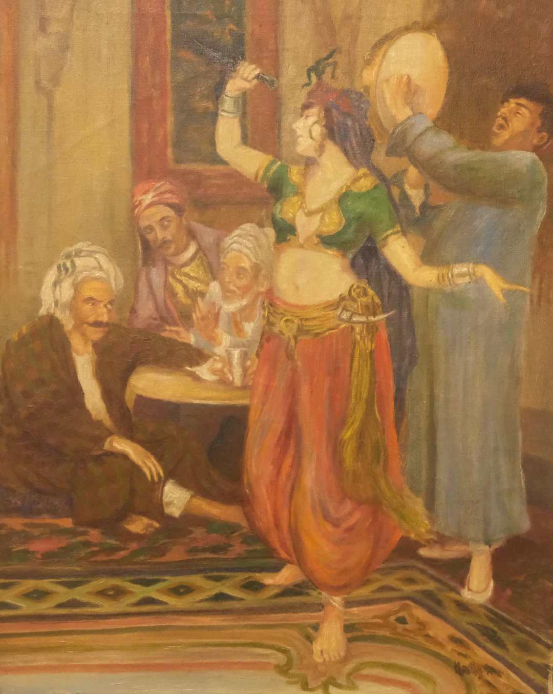 OIDENTIFIERAD KONSTNÄR. OLJA PÅ DUK. DANSSCEN MED MAGDANSÖS. 1900-TALETS