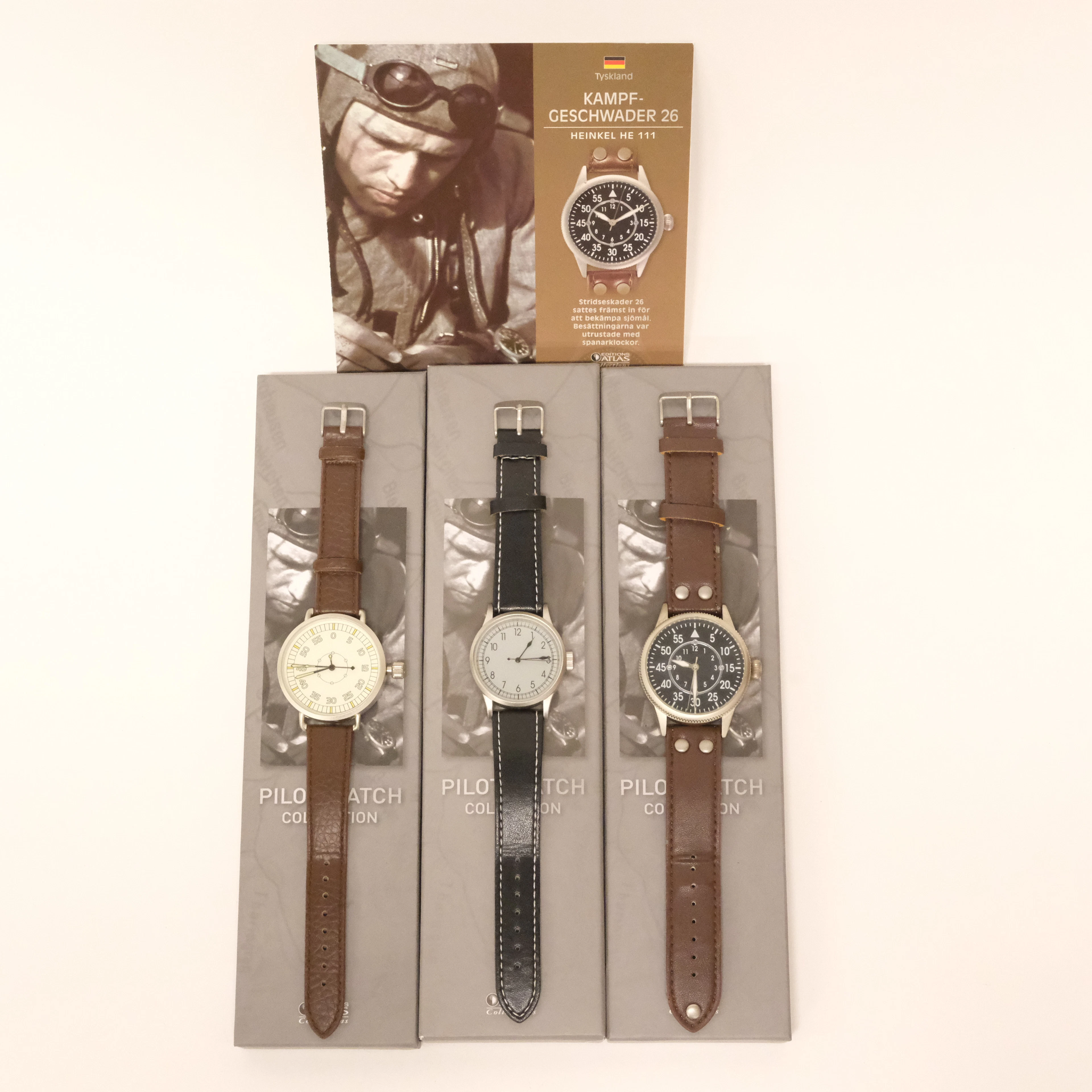 ARMBANDSUR, TRE STYCKEN, PILOT WATCH COLLECTION, ATLAS EDITIONS.