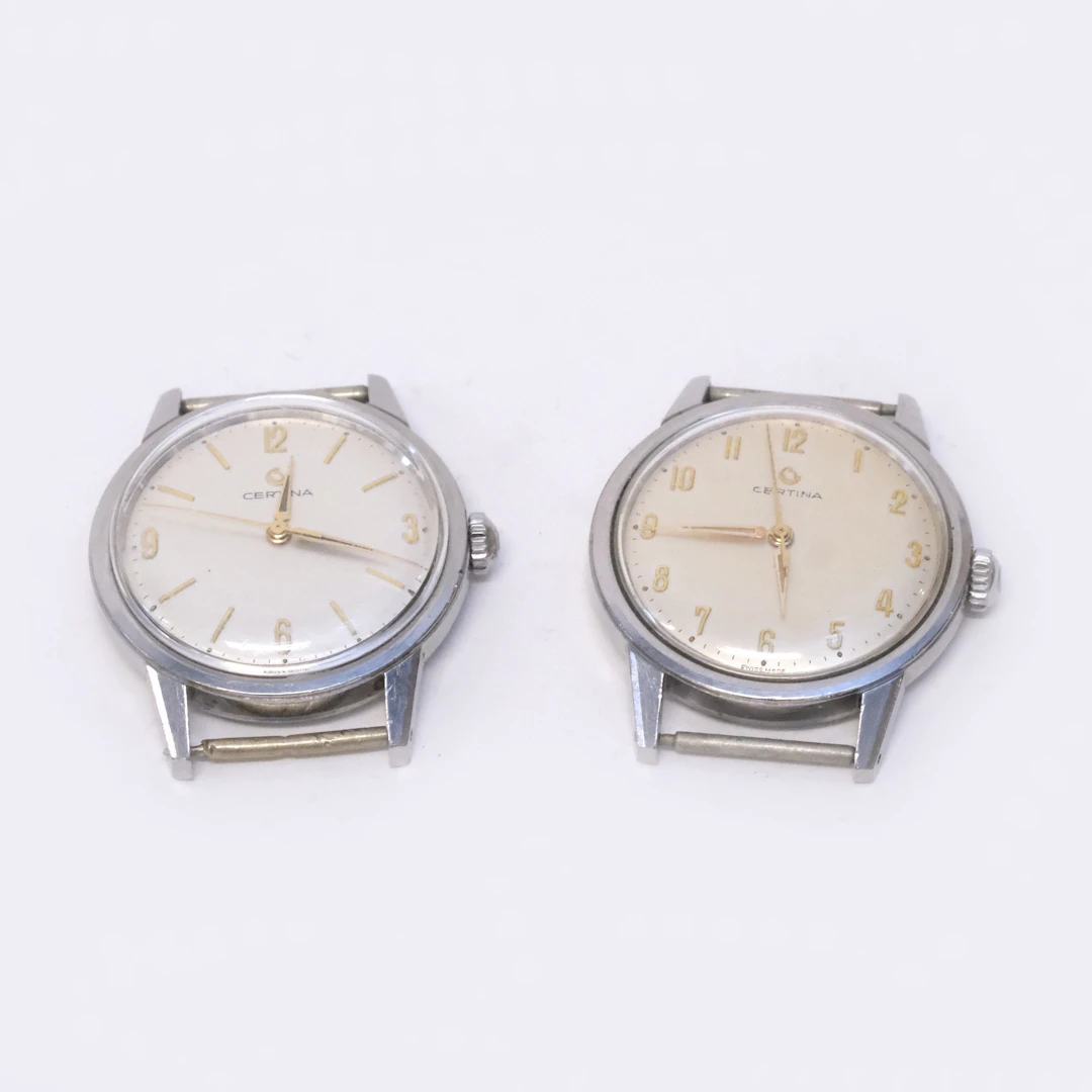 CERTINA. ARMBANDSUR, TVÅ STYCKEN. STÅLBOETT. MANUELLA. 1960-TAL.