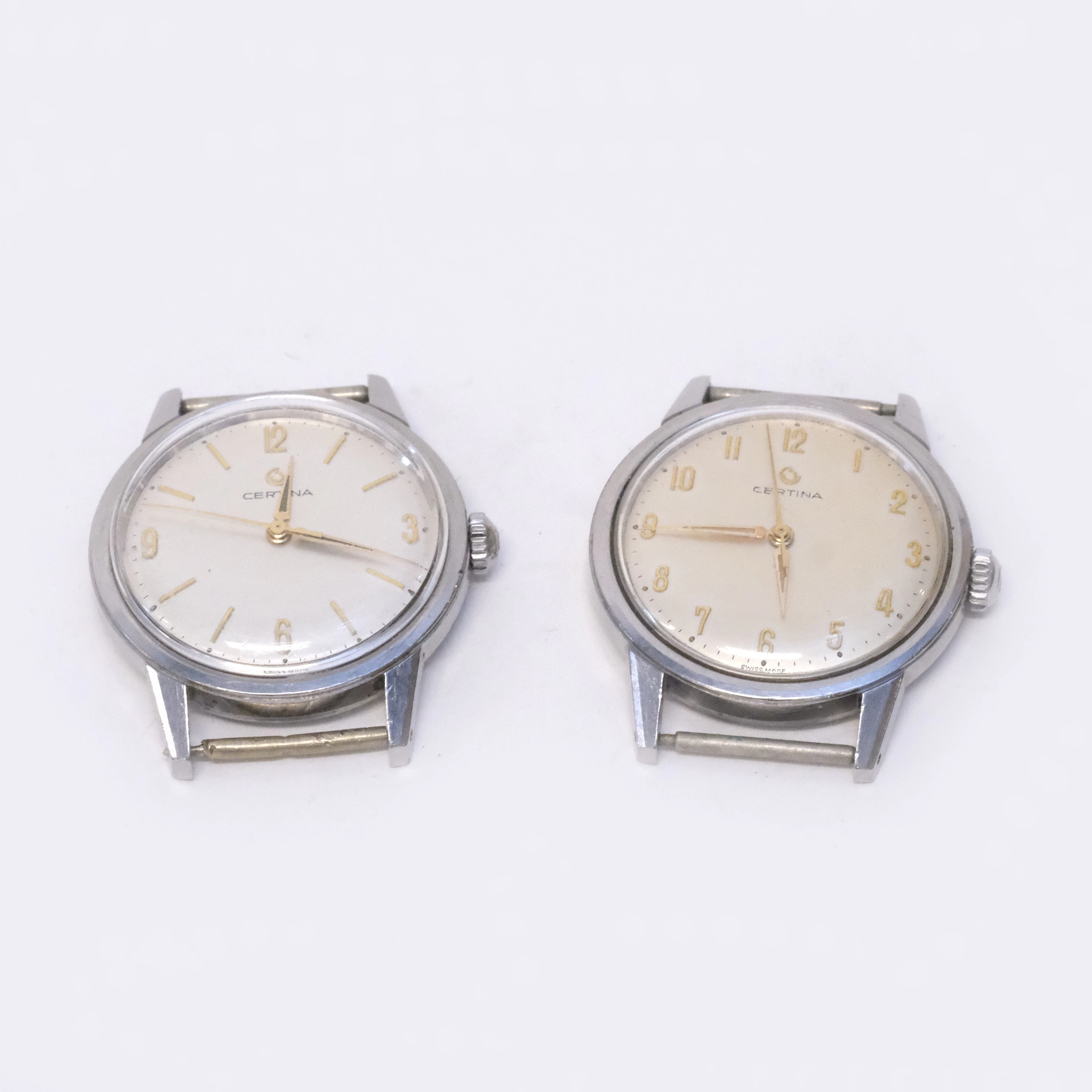CERTINA. ARMBANDSUR, TVÅ STYCKEN. STÅLBOETT. MANUELLA. 1960-TAL.