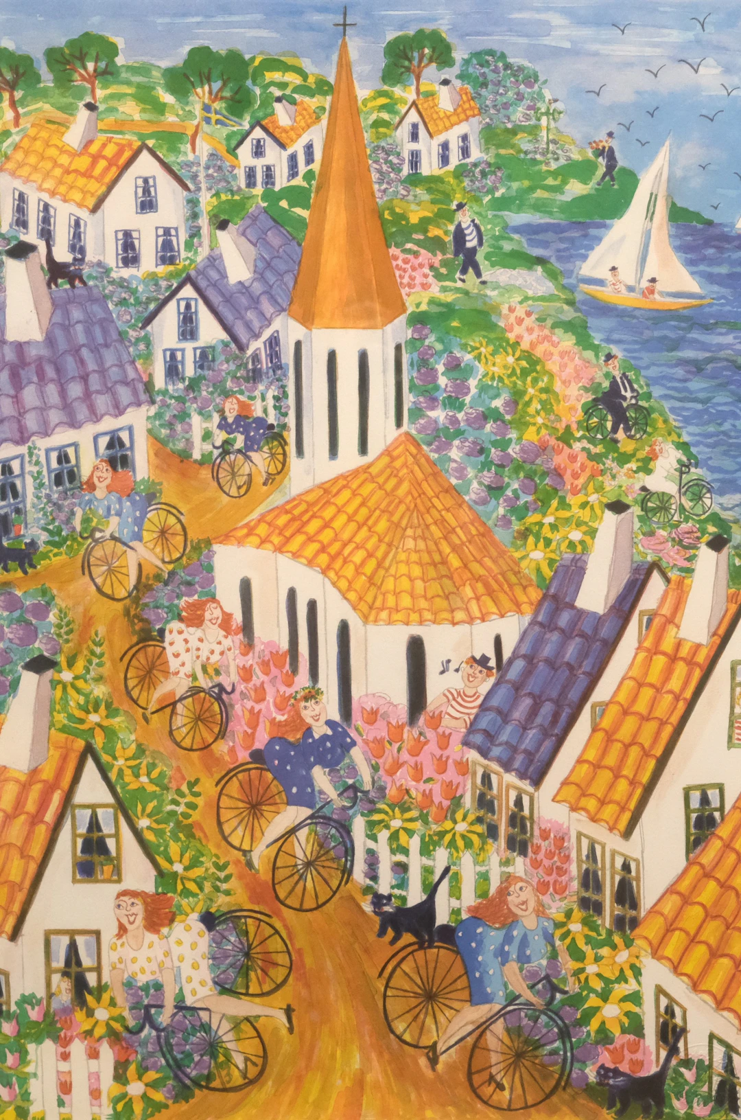 GUNILLA MANN. FÄRGLITOGRAFI, "RÖRUMS KYRKA", SIGNERAD OCH NUMRERAD E.A.