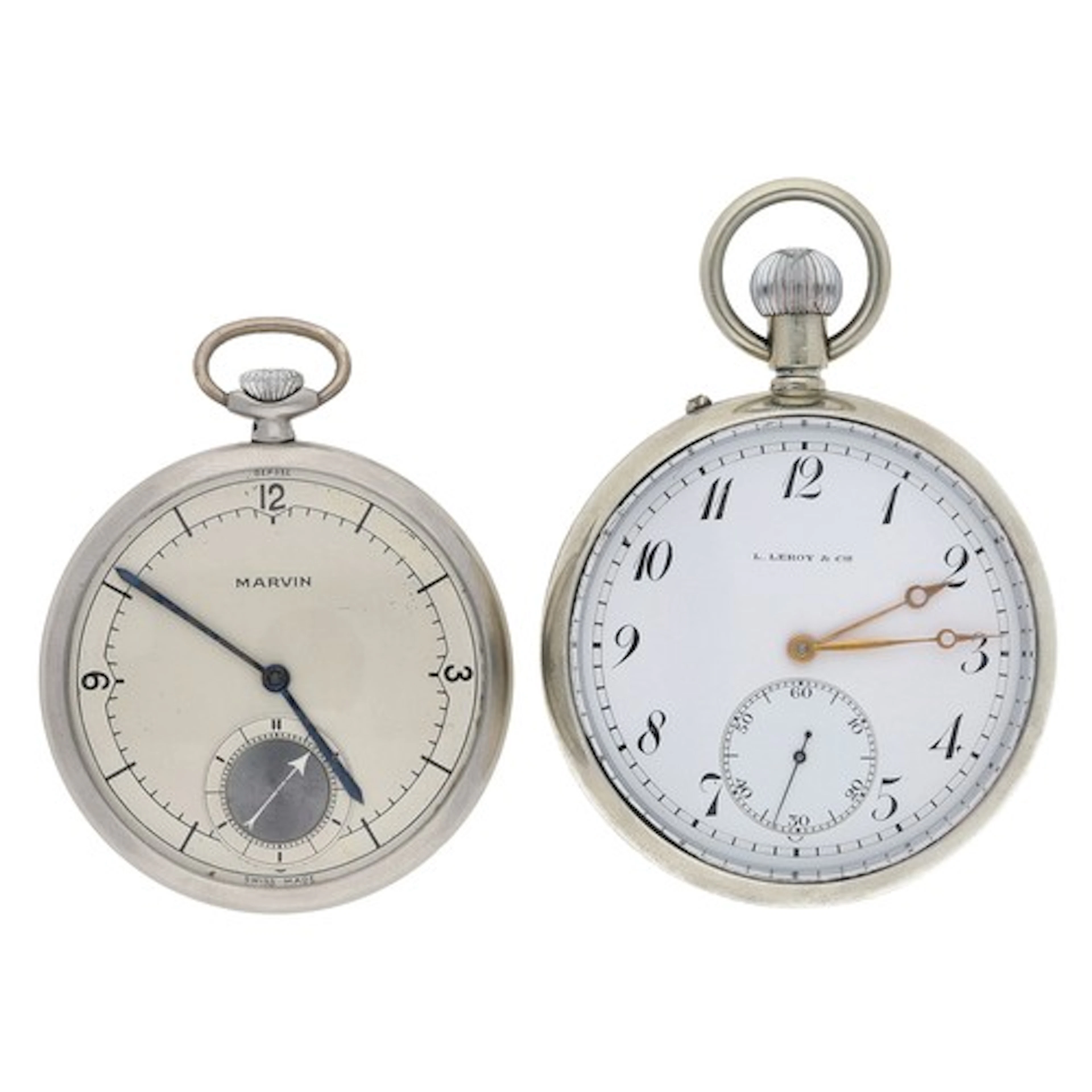 Marvin stainless steel lever dress pocket watch, signed cal....