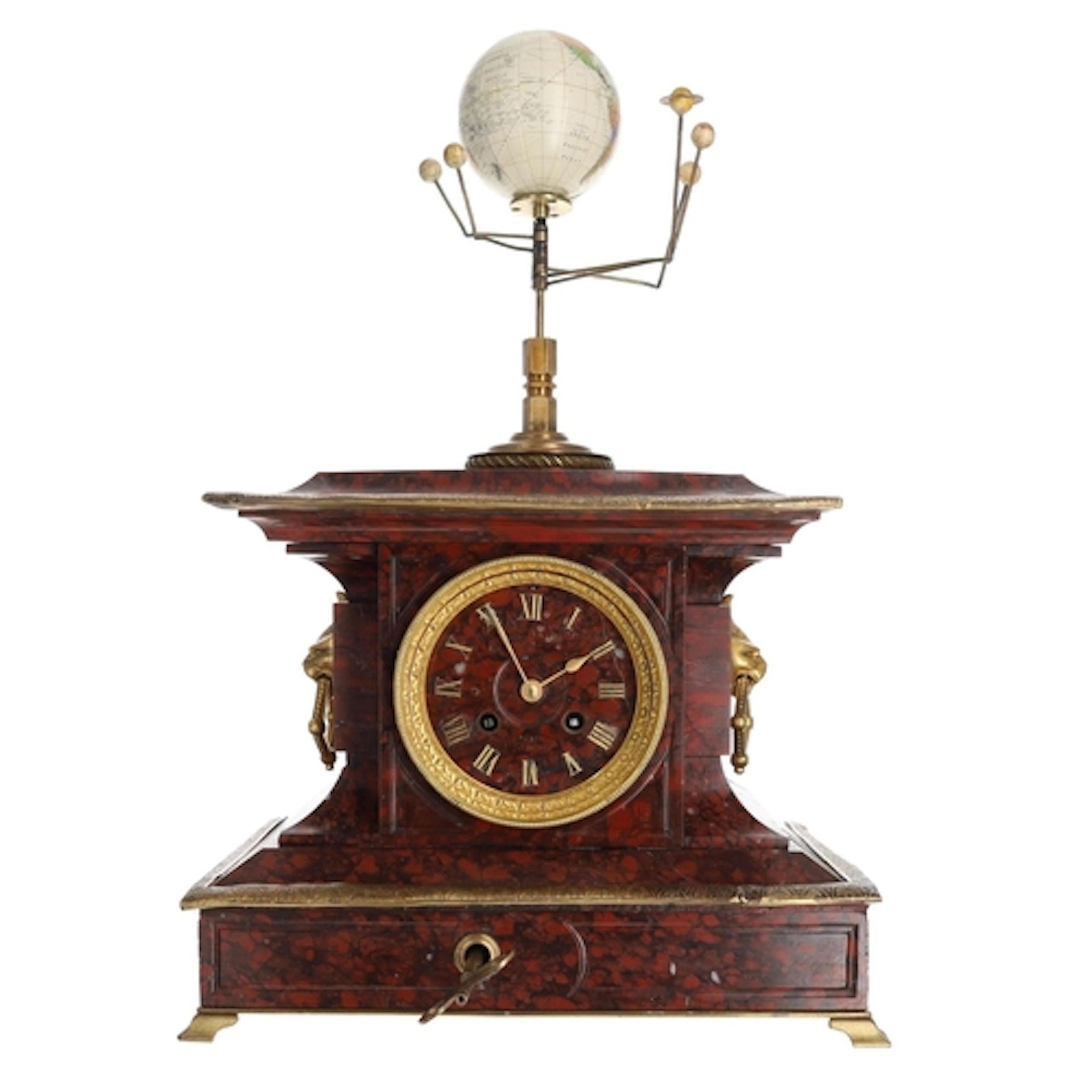 Unusual late 19th century red marble and brass mounted Orrer...
