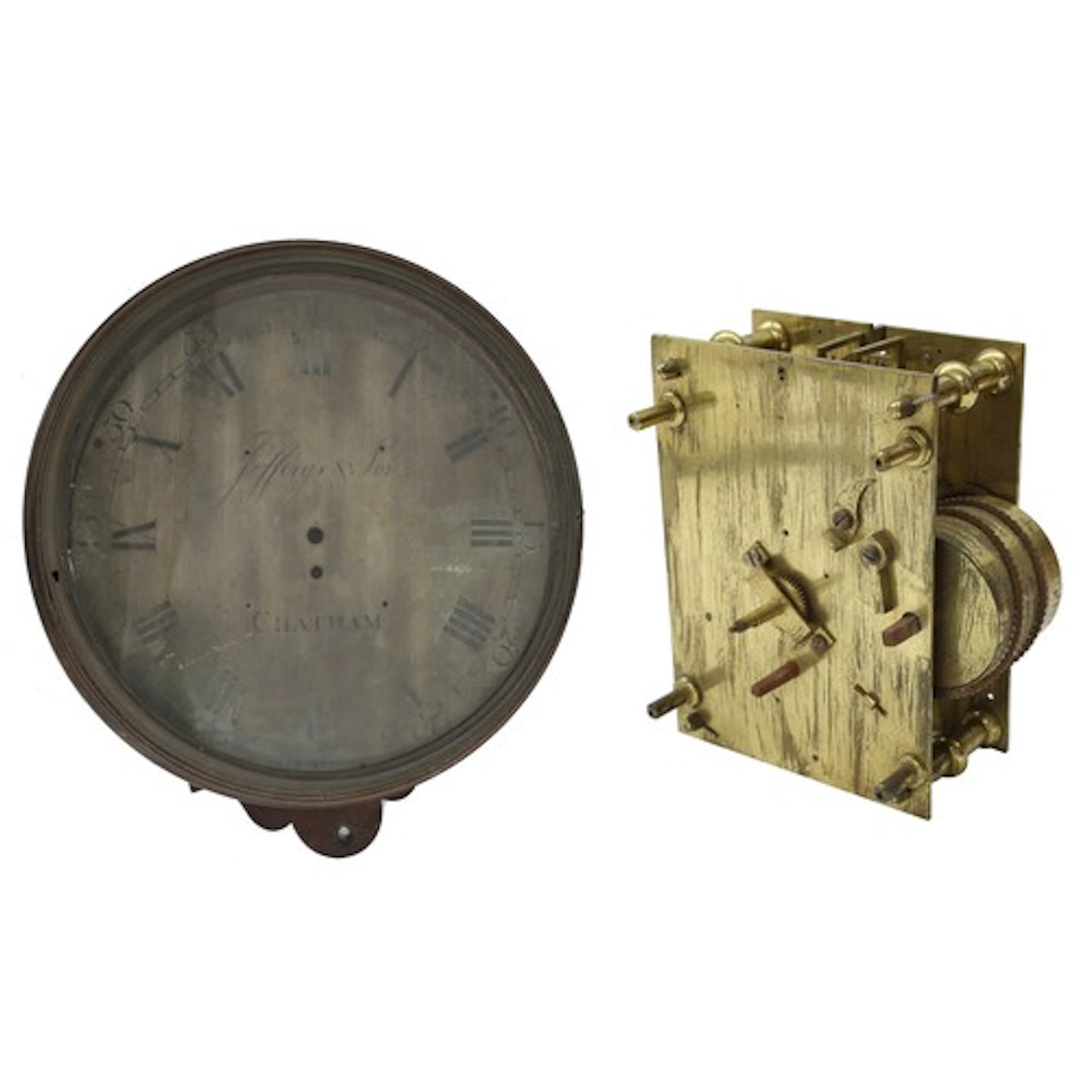 English 18th century verge dial mahogany wall clock case and...