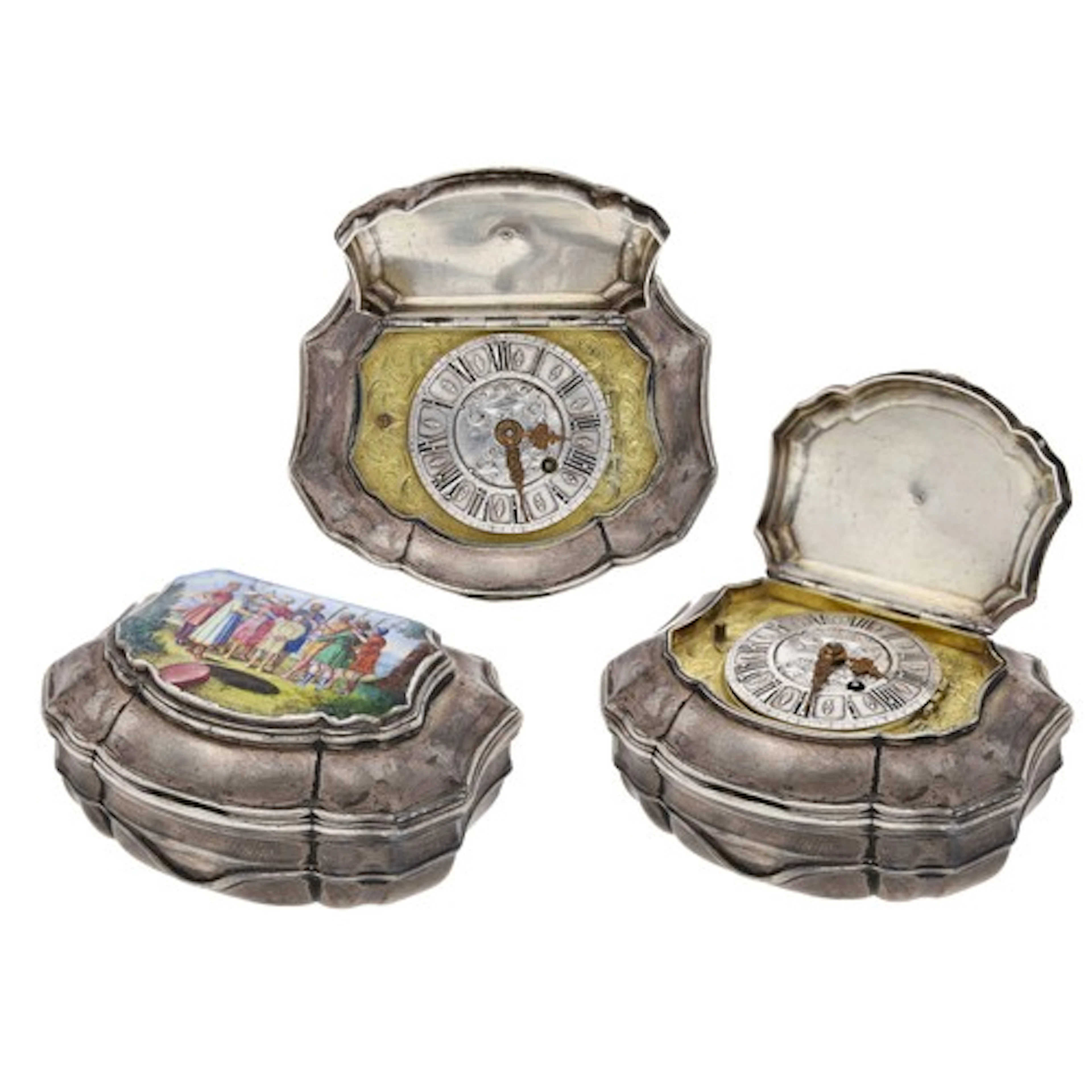 Rare German 18th century silver-gilt and enamel hinged snuff...