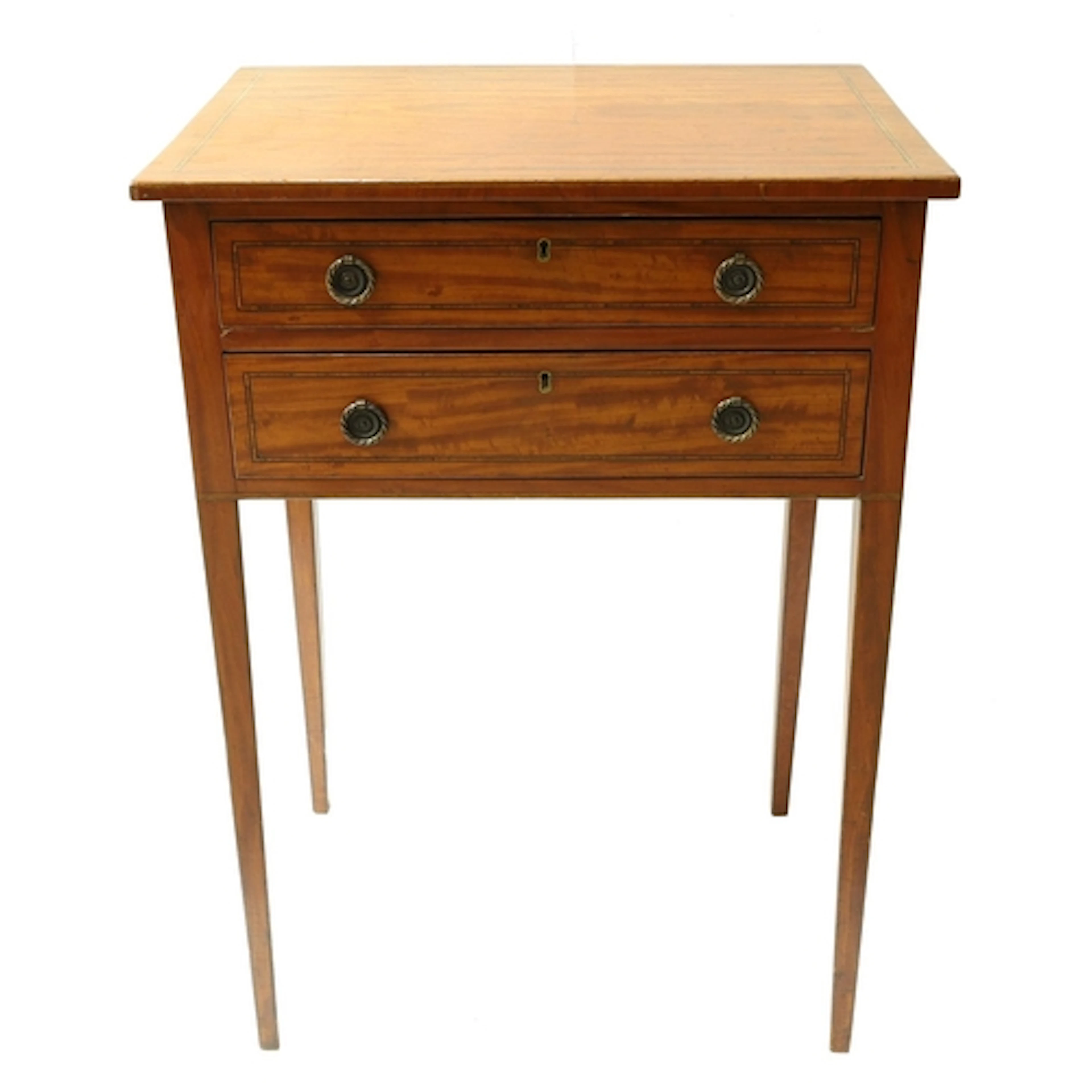 19th century satinwood two drawer side table, with rectangul...