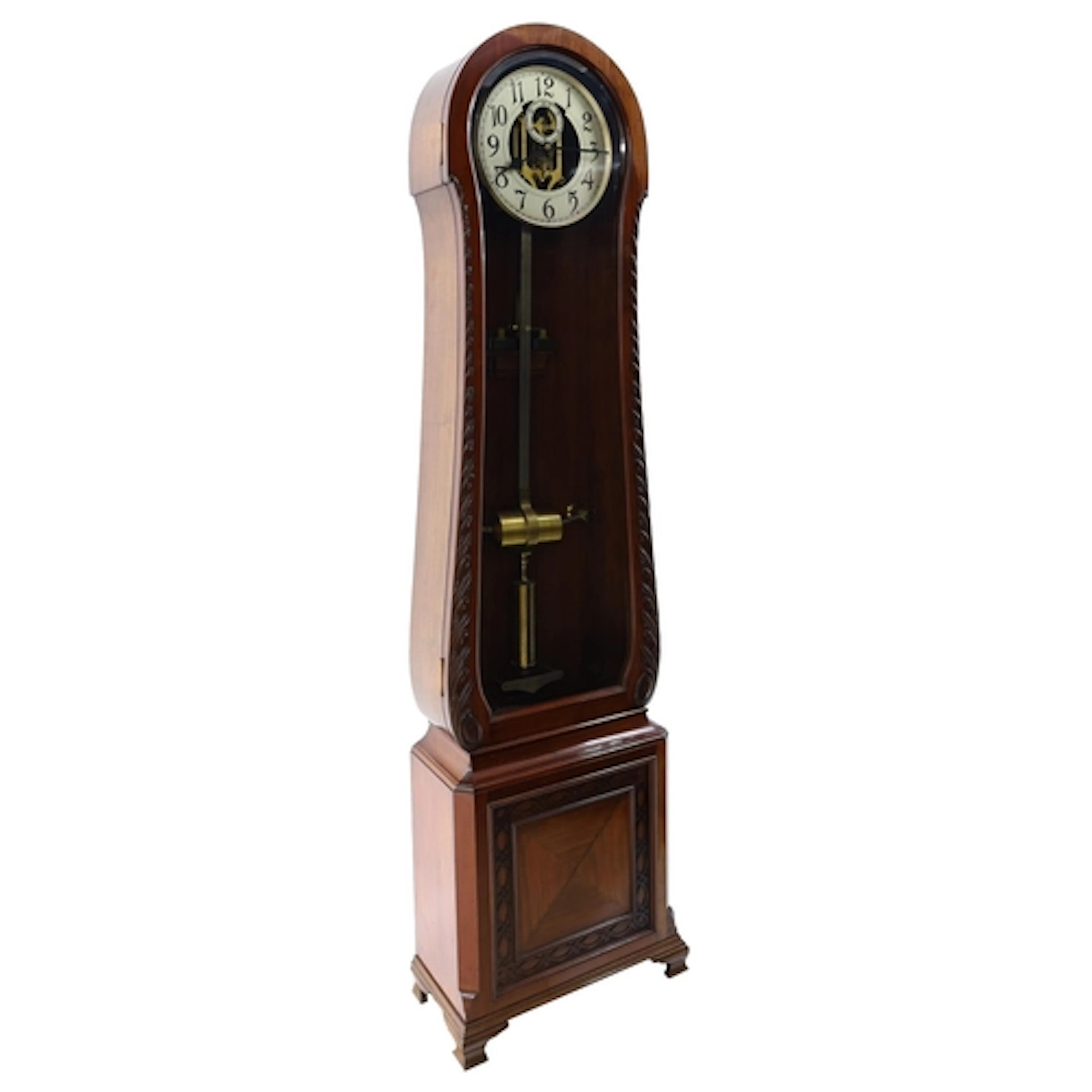 Fine and rare mahogany Bentley electric longcase earth drive...
