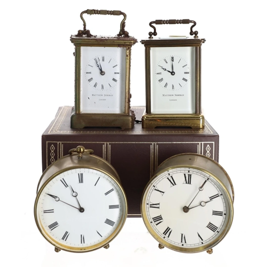 Two Matthew Norman carriage clock timepieces, each with leve...