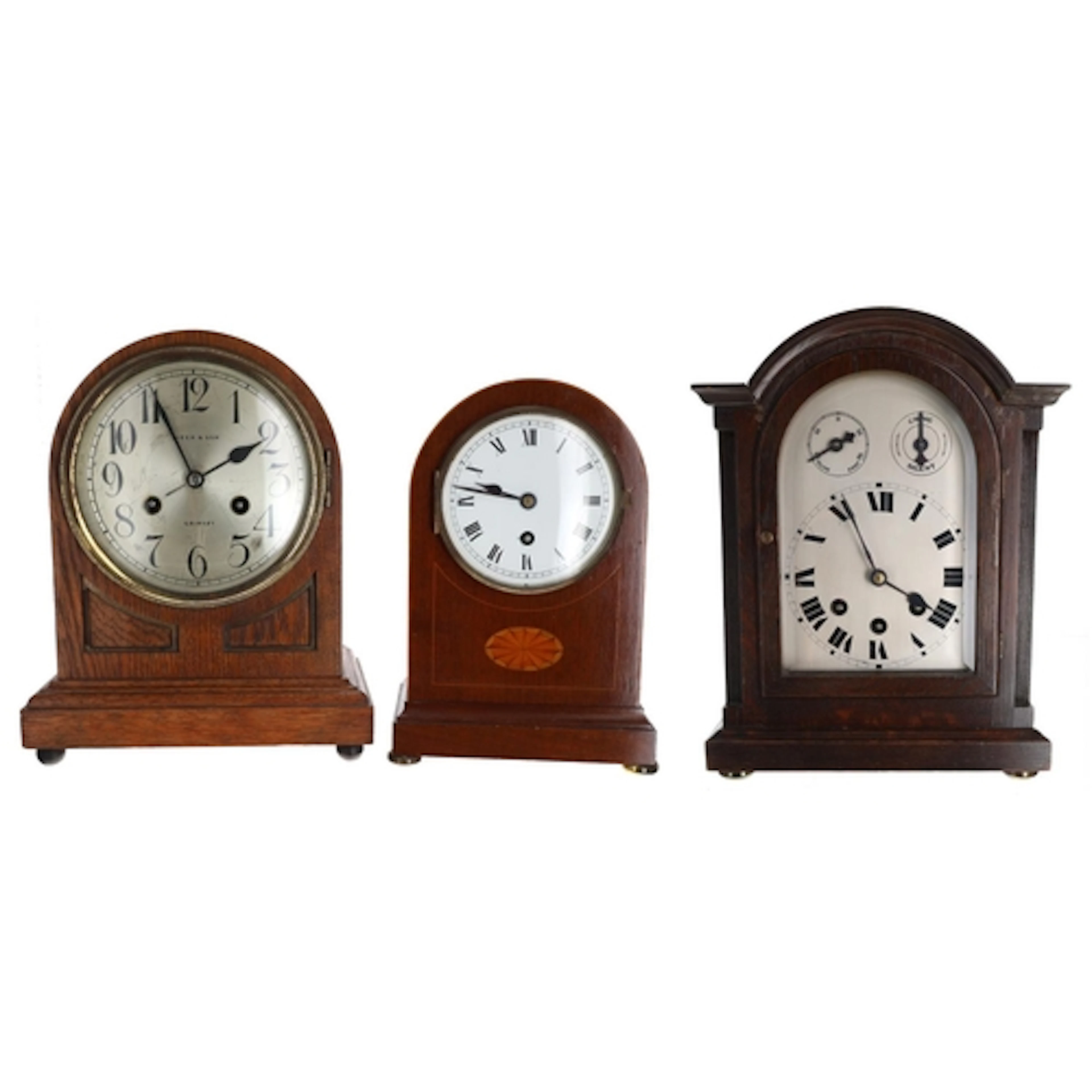 Edwardian inlaid mahogany mantel clock timepiece, the 4.5" c...