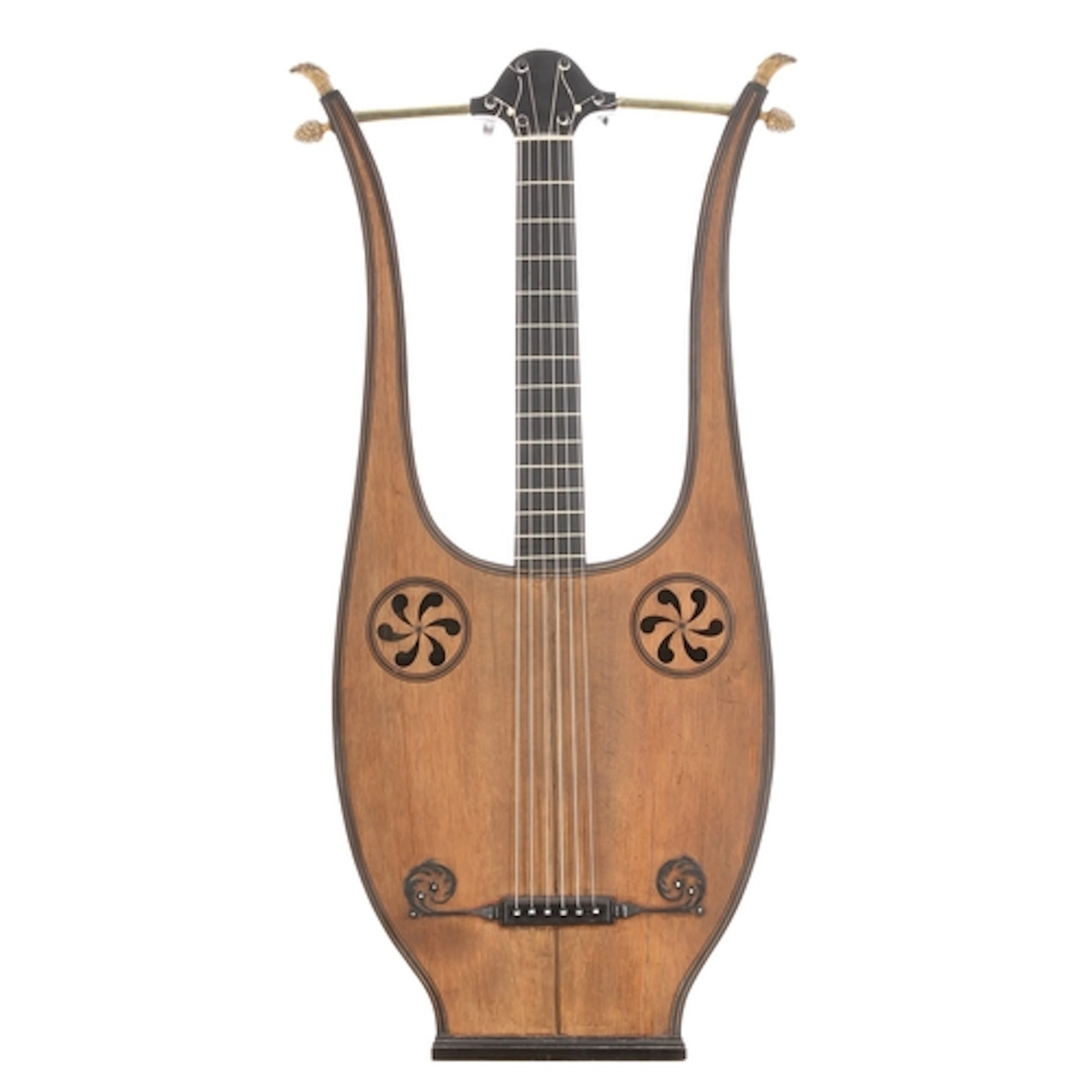 19th century French lyre guitar, by and labelled Pons, Luthi...