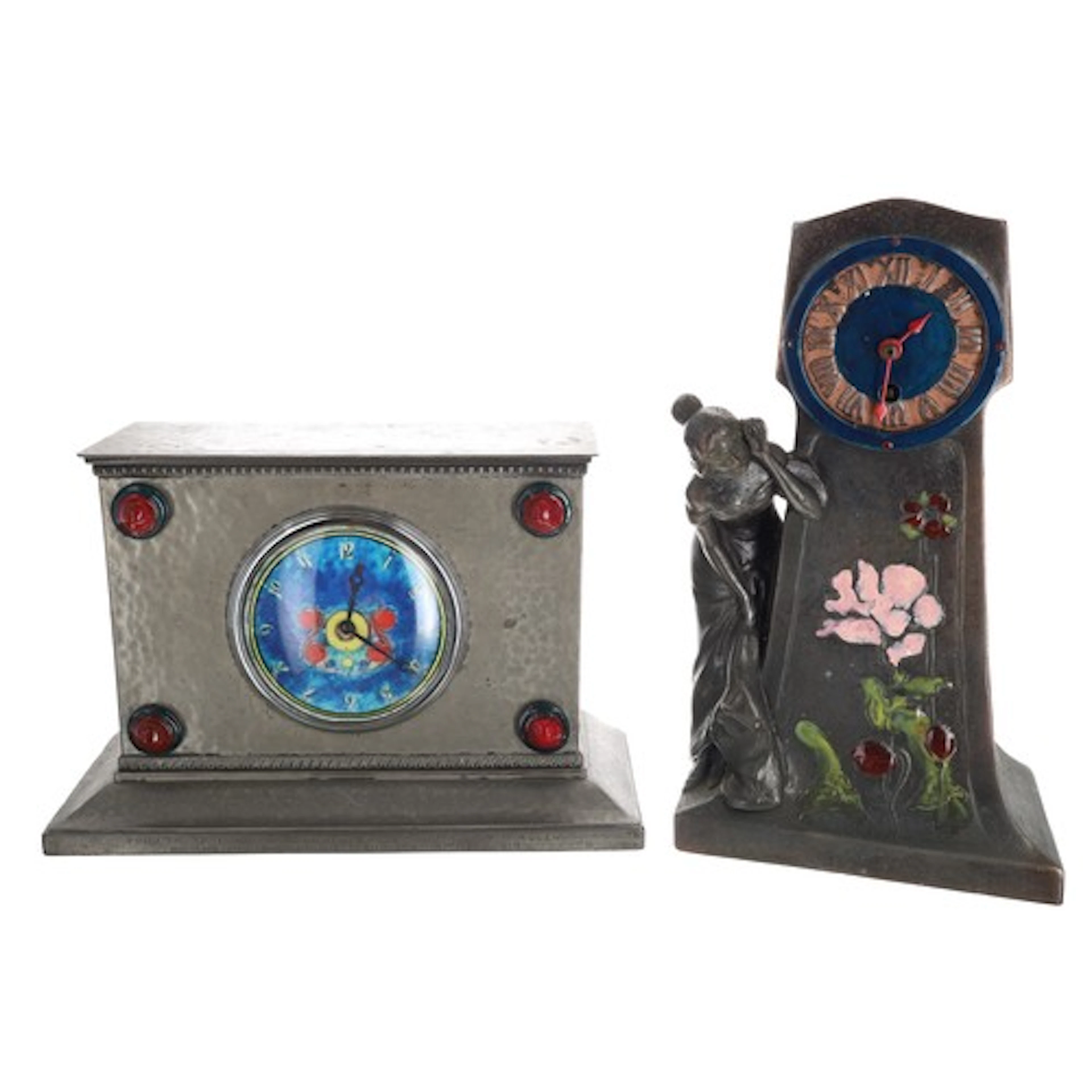 Liberty & Co pewter mantel clock timepiece, the 3.5" cir...