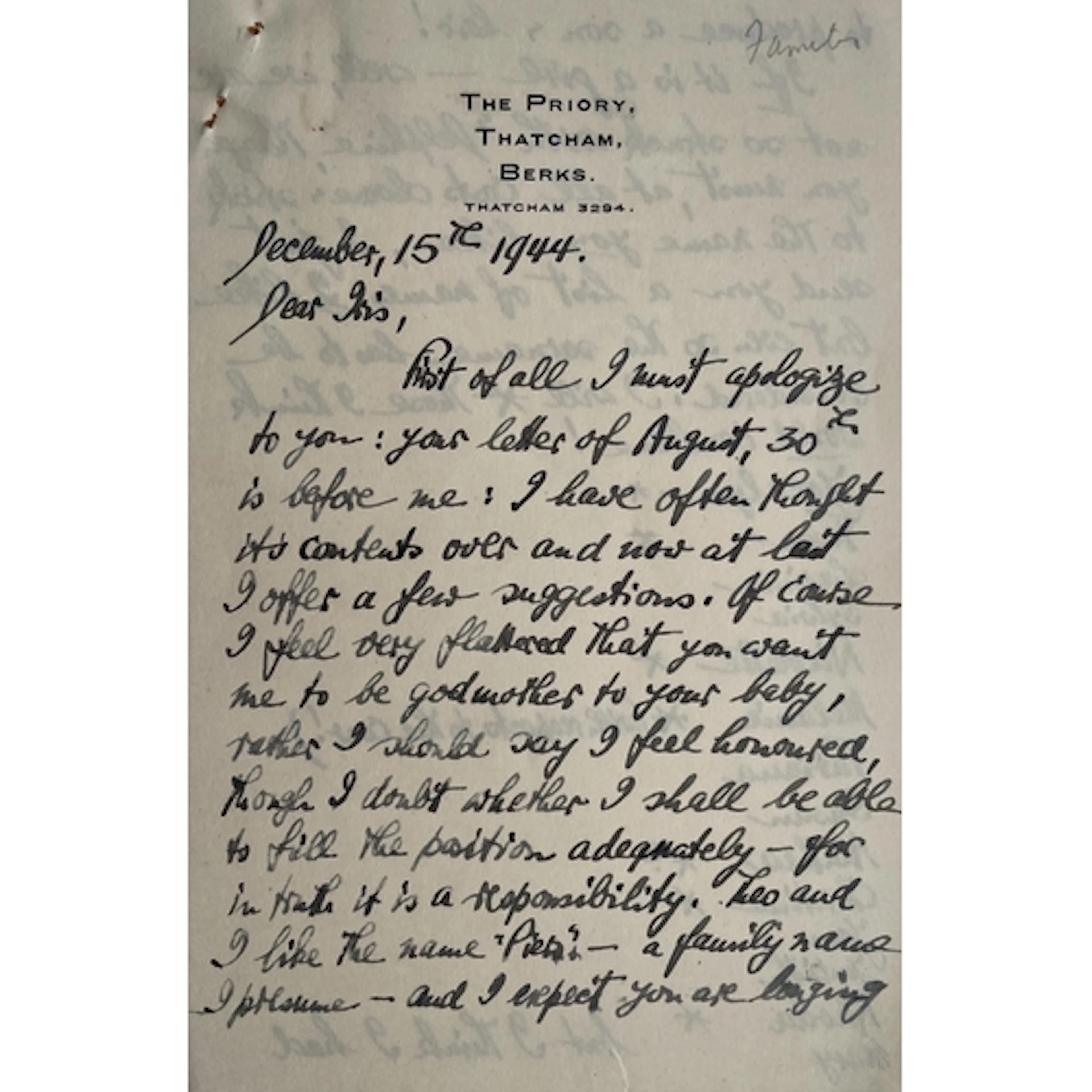 A letter - Ismena Holland (as signed Ismena Holland) to Iris...