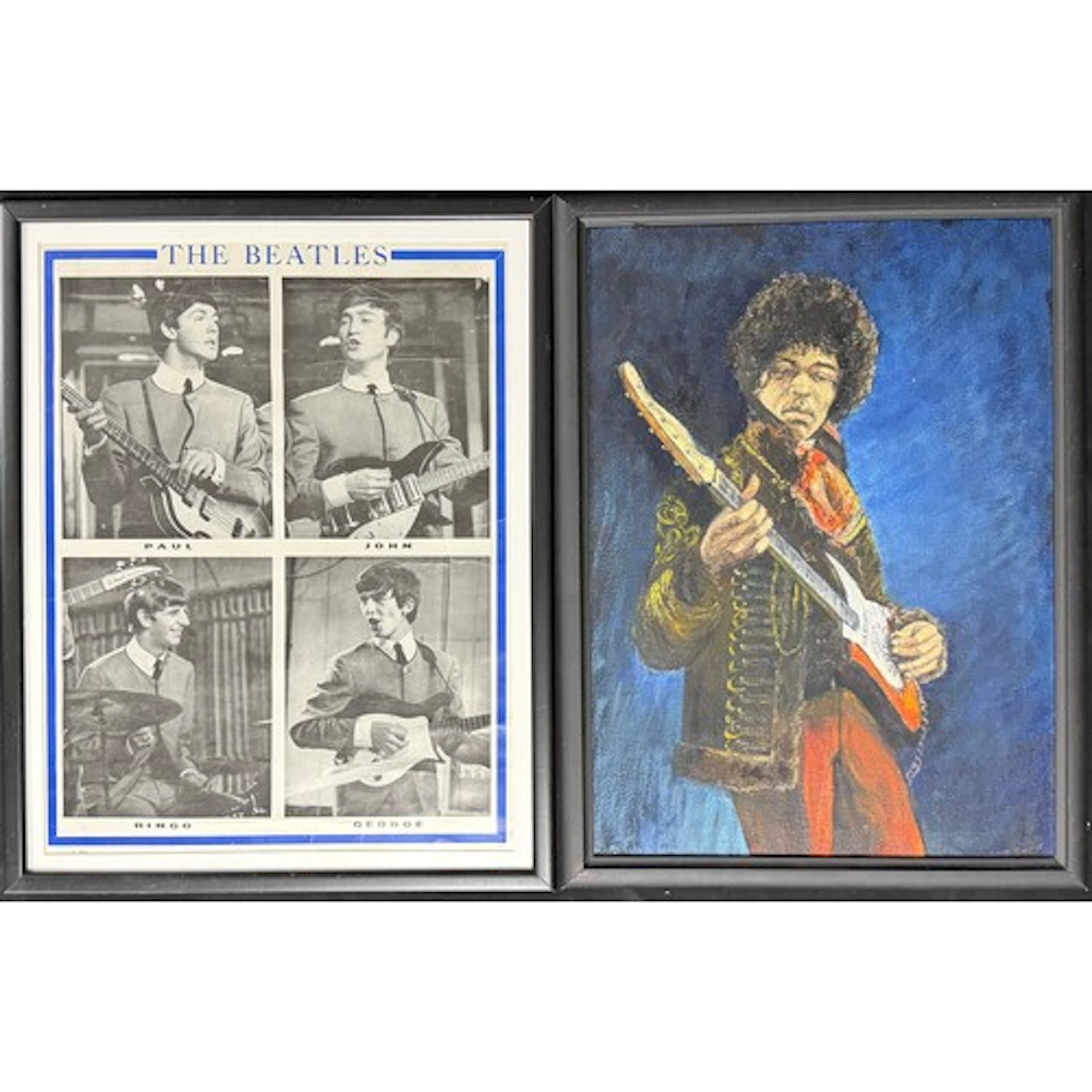 Vintage Beatles poster, 19" high; together with a framed oil...